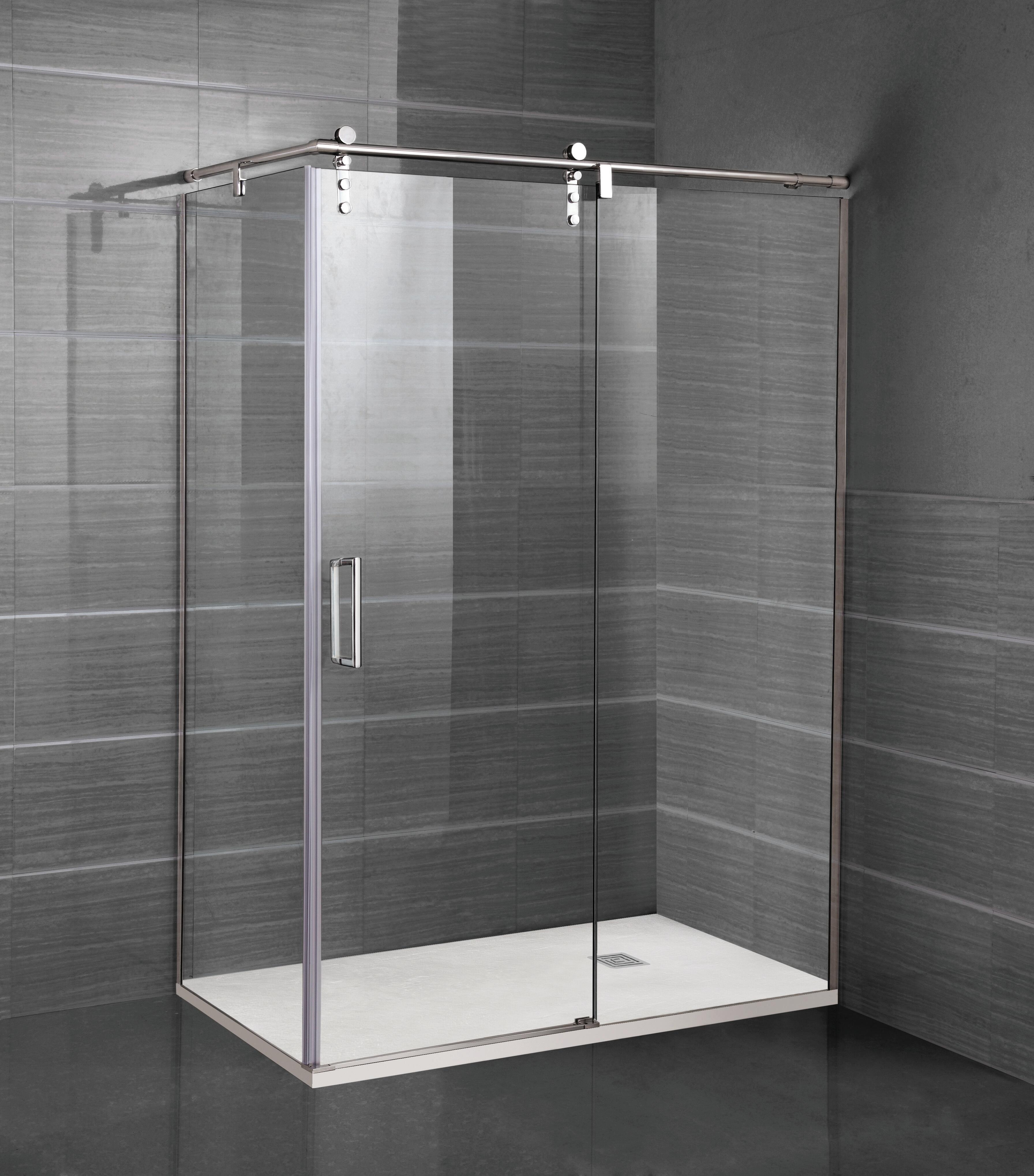 Mampara frontal y fijo lateral steel transparente perfil cromado 100x195 cm