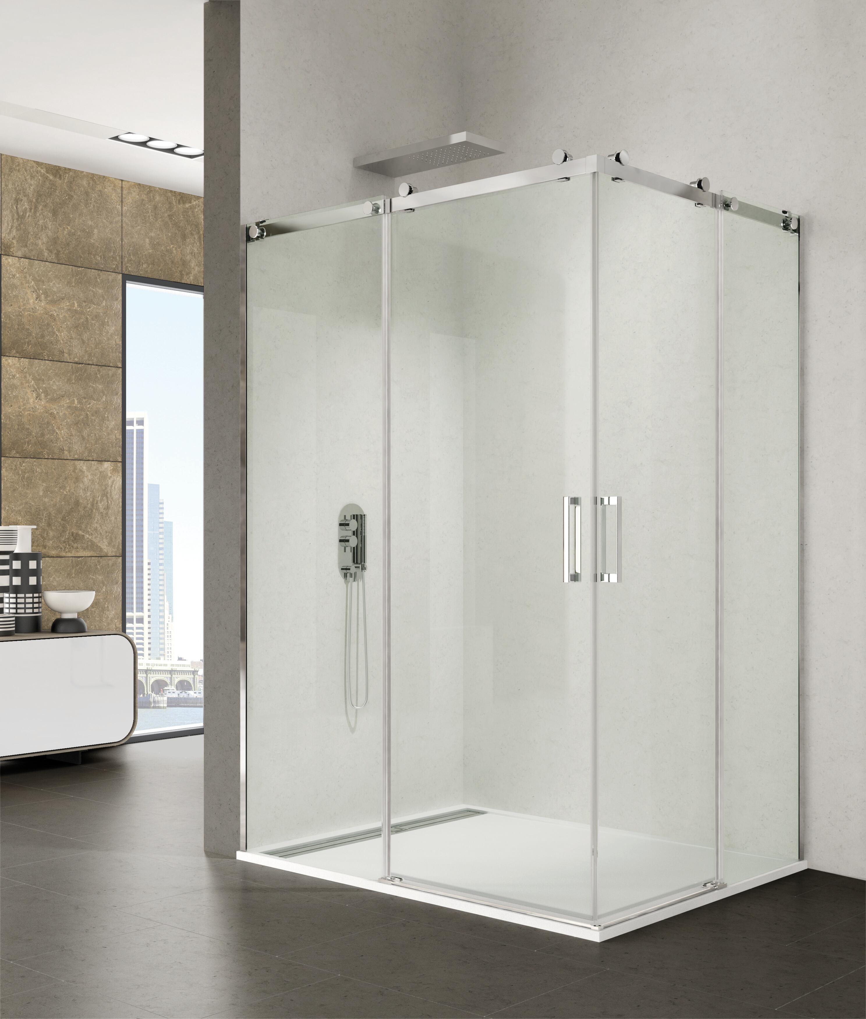 Mampara corredera steel transparente perfil cromado 6mm 95-100x70-75 cmx195cm