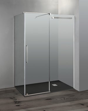 GME Mampara de ducha fija Screen (An x Al: 98 x 195 cm, Vidrio  serigrafiado, 8 mm, Plata brillo)