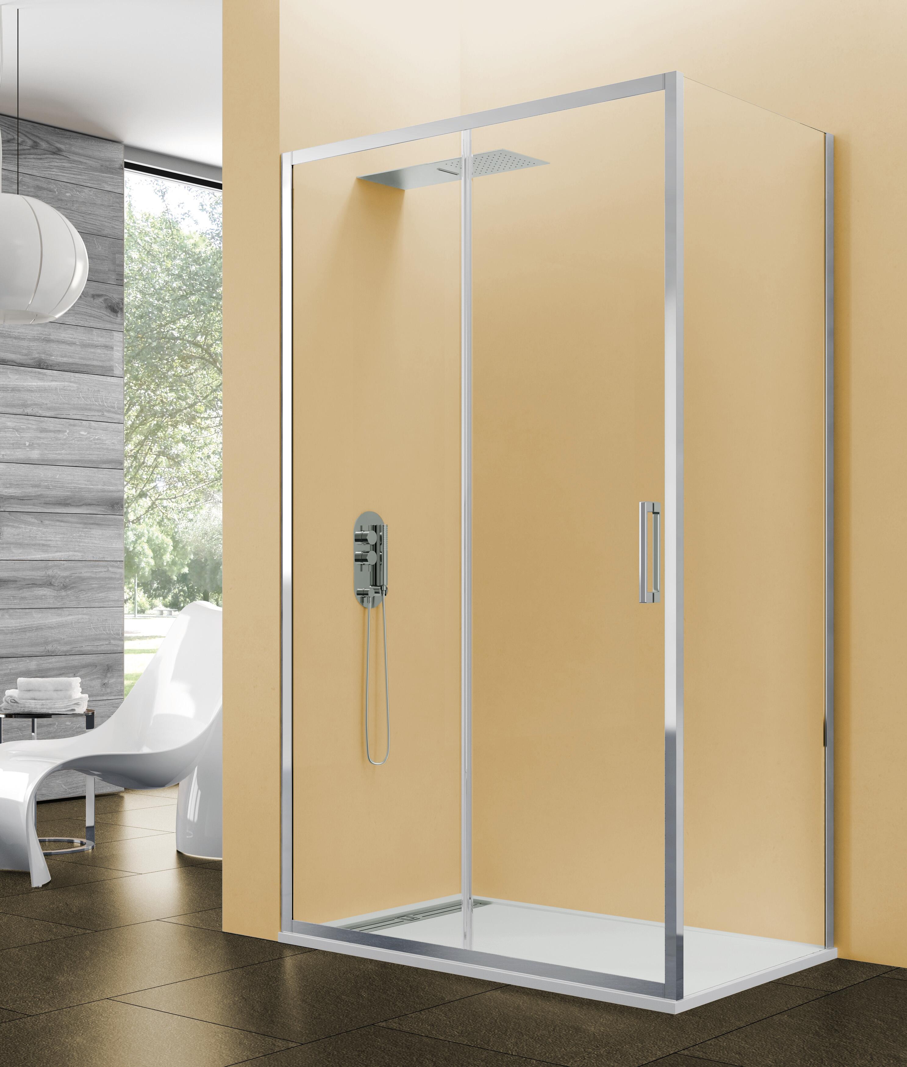 Mampara corredera titan transp. perfil cromo + fijo lateral 120x75x195 cm