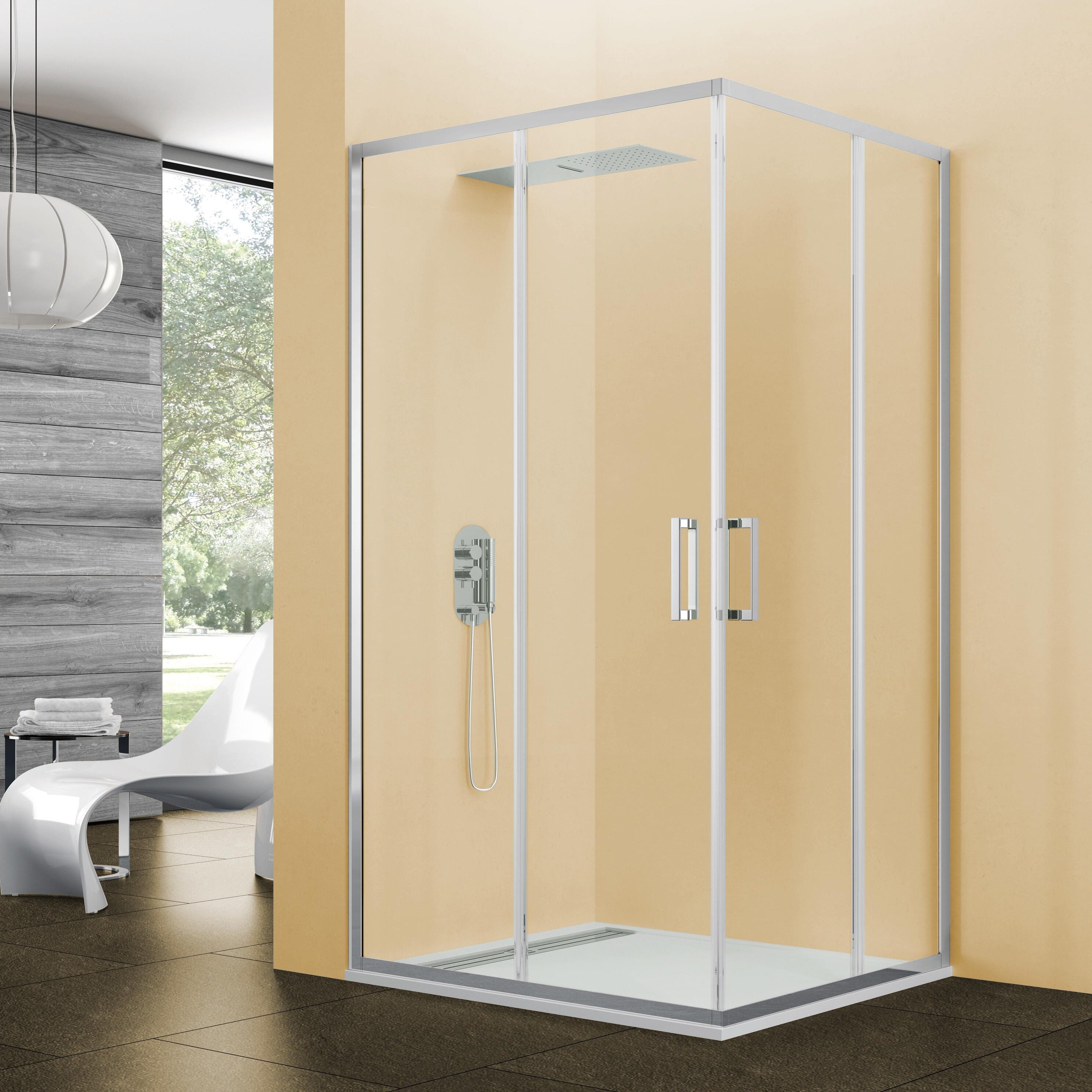 Mampara ducha rectangular corredera, 80x90x195 cm, vidrio de seguridad 6  mm. transparente con anti-cal, perfil cromado brillo.Reversible
