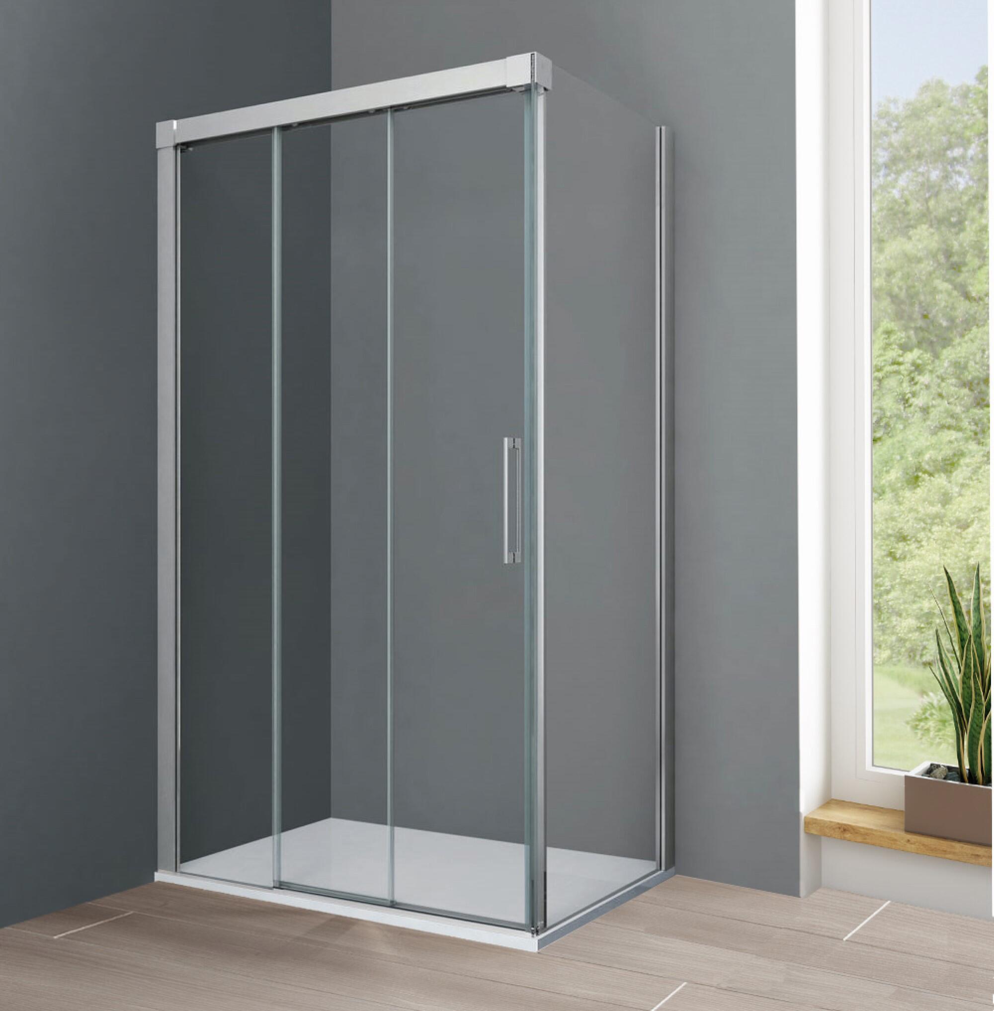 Mampara corredera tress transp. perfil cromo + fijo lateral 100x80x195 cm