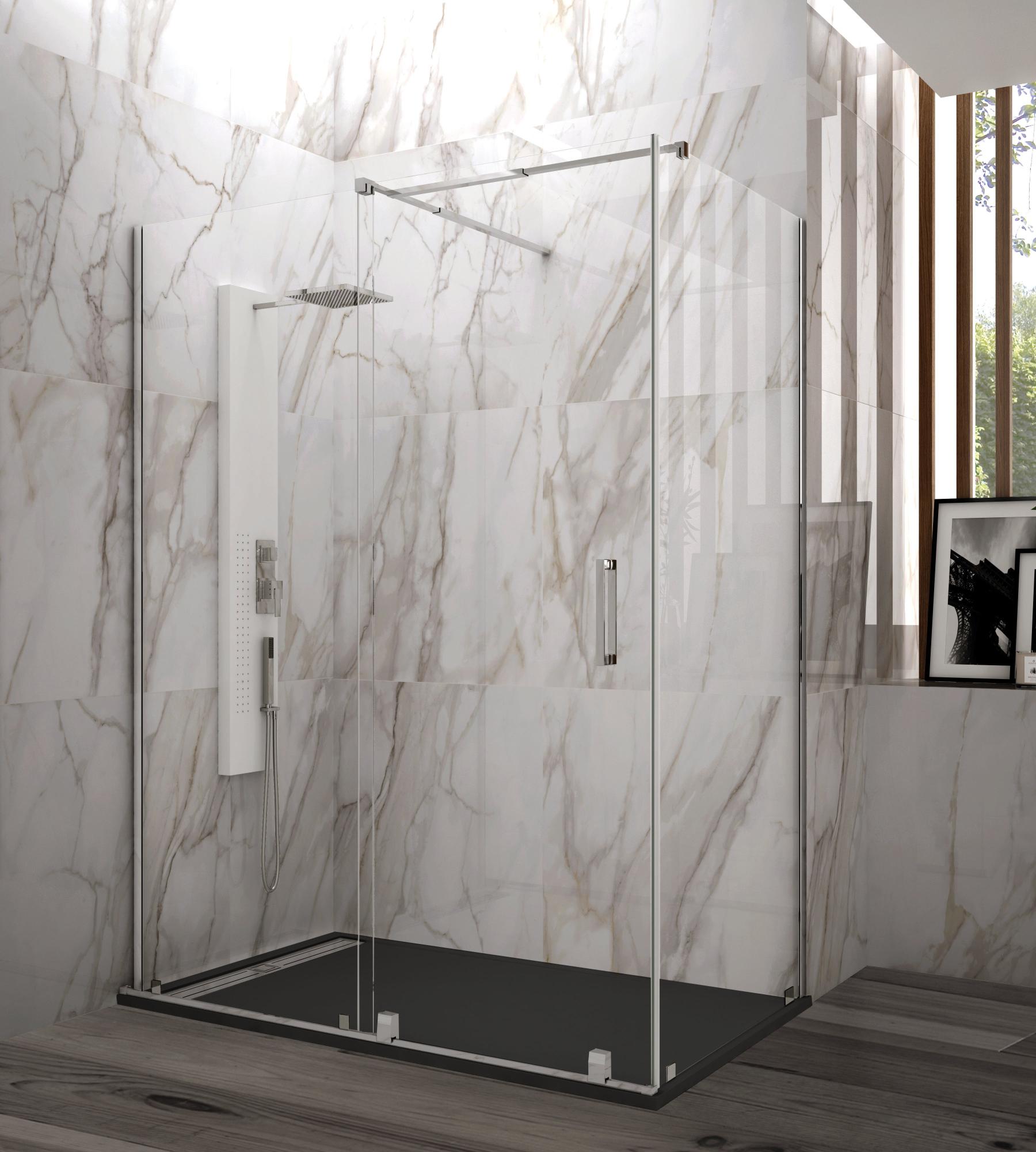 Mampara frontal y fijo lateral vit transparente perfil cromado (77-79)x195 cm de la marca GME Mampara frontal y fijo lateral vit transparente perfil cromado (77-79)x195 cm de la marca GME