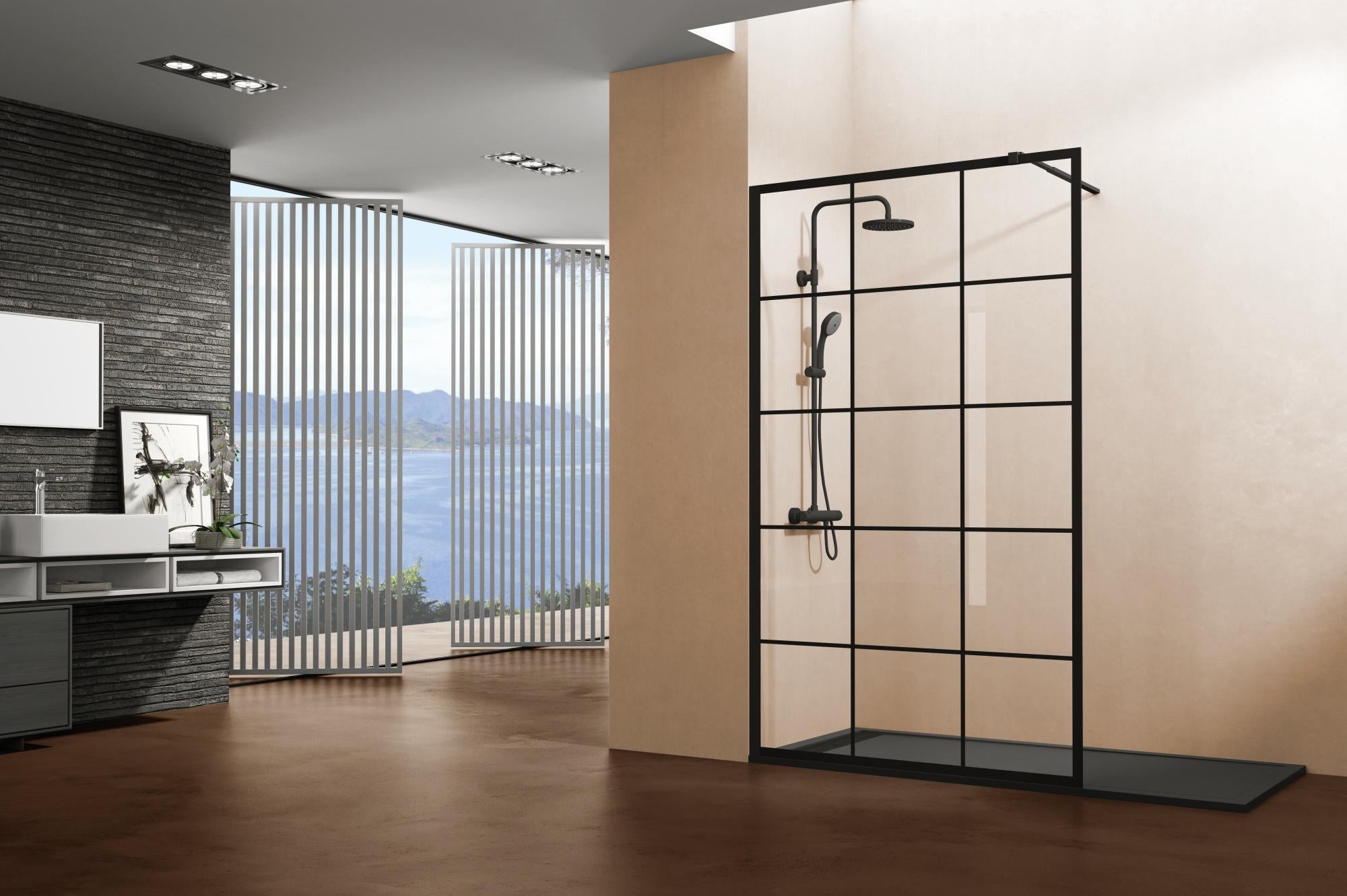 Panel de ducha fix chess serigrafiado negro 70 x195 cm de la marca GME Panel de ducha fix chess serigrafiado negro 70 x195 cm de la marca GME