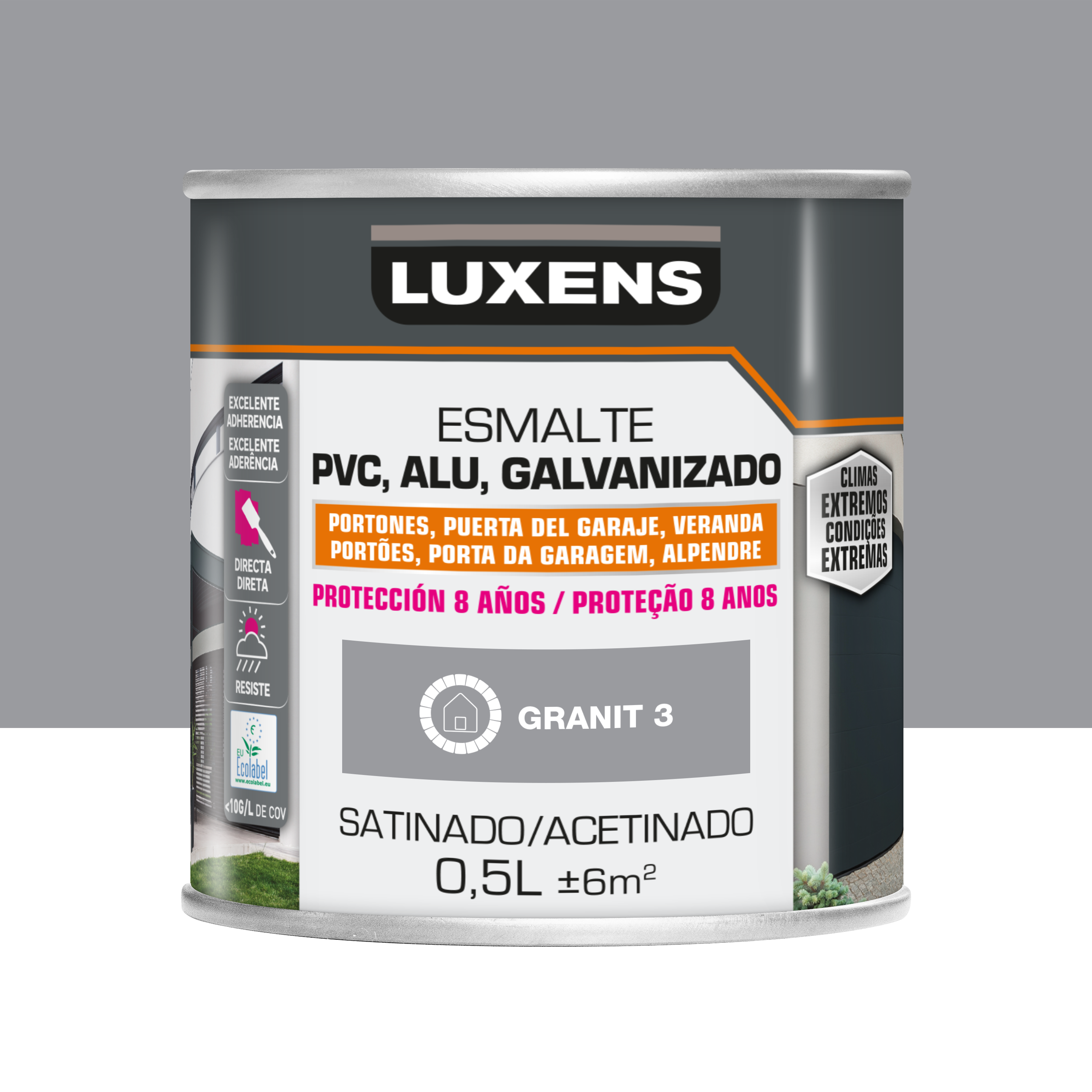 Pintura para pvc, aluminio, galvanizdo al agua satinado luxens 500ml granit3