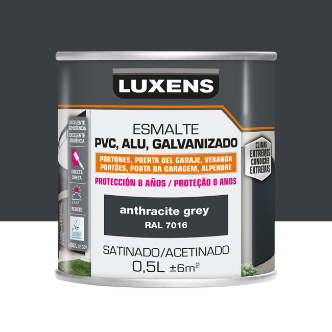 Pintura para PVC, aluminio, galvanizdo al agua satinado LUXENS 500ml grey |  Leroy Merlin