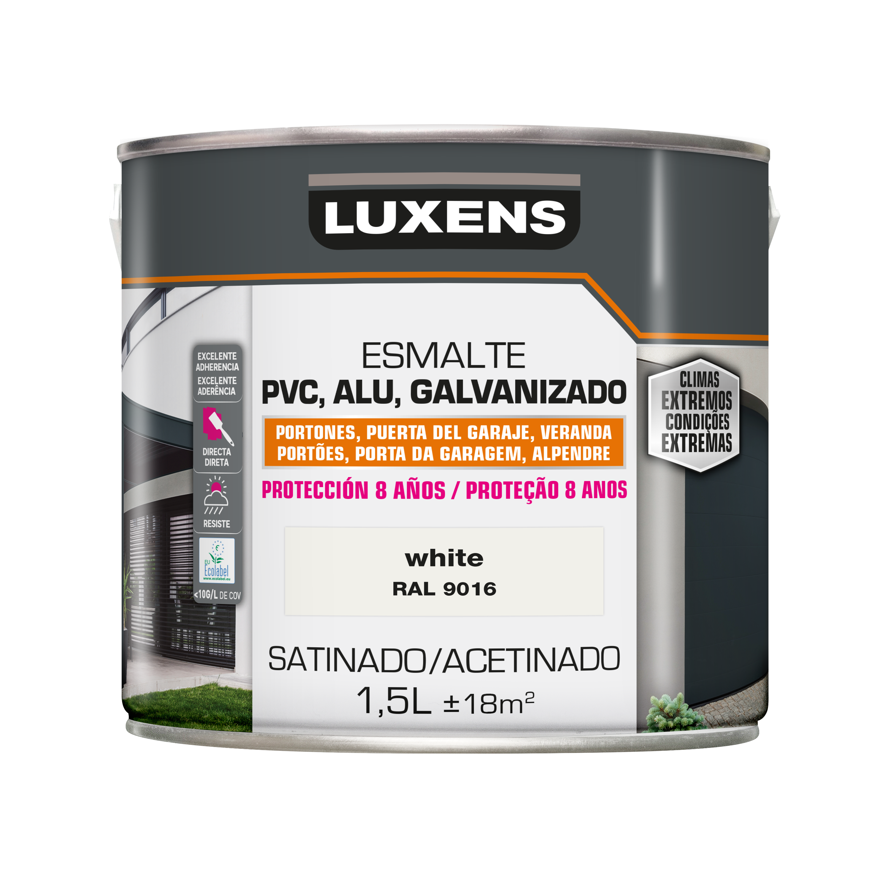 Pintura para pvc, aluminio, galvanizdo al agua satinado luxens 1.5l white