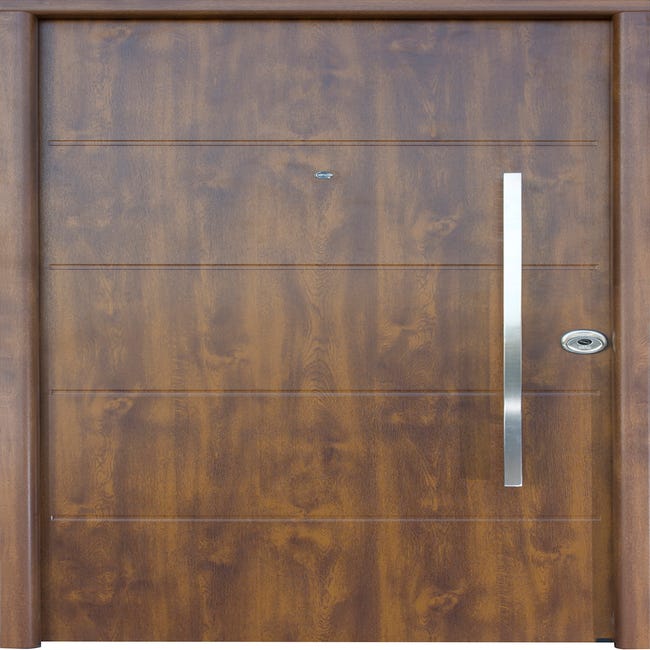 Puerta de entrada metálica Cintiafresada gris derecha de 90x210 cm