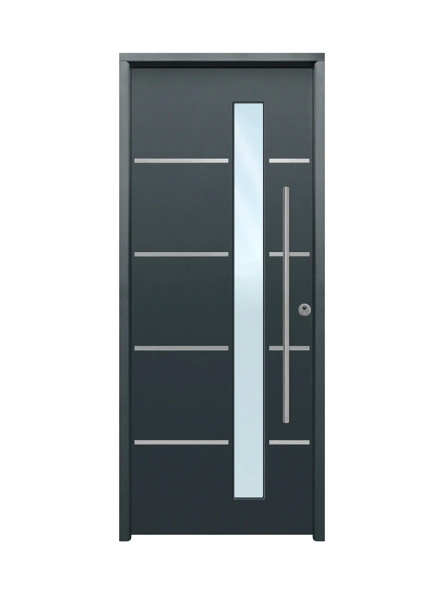 Puerta de entrada metálica cintia gris con cristal izquierda de 90x210 cm