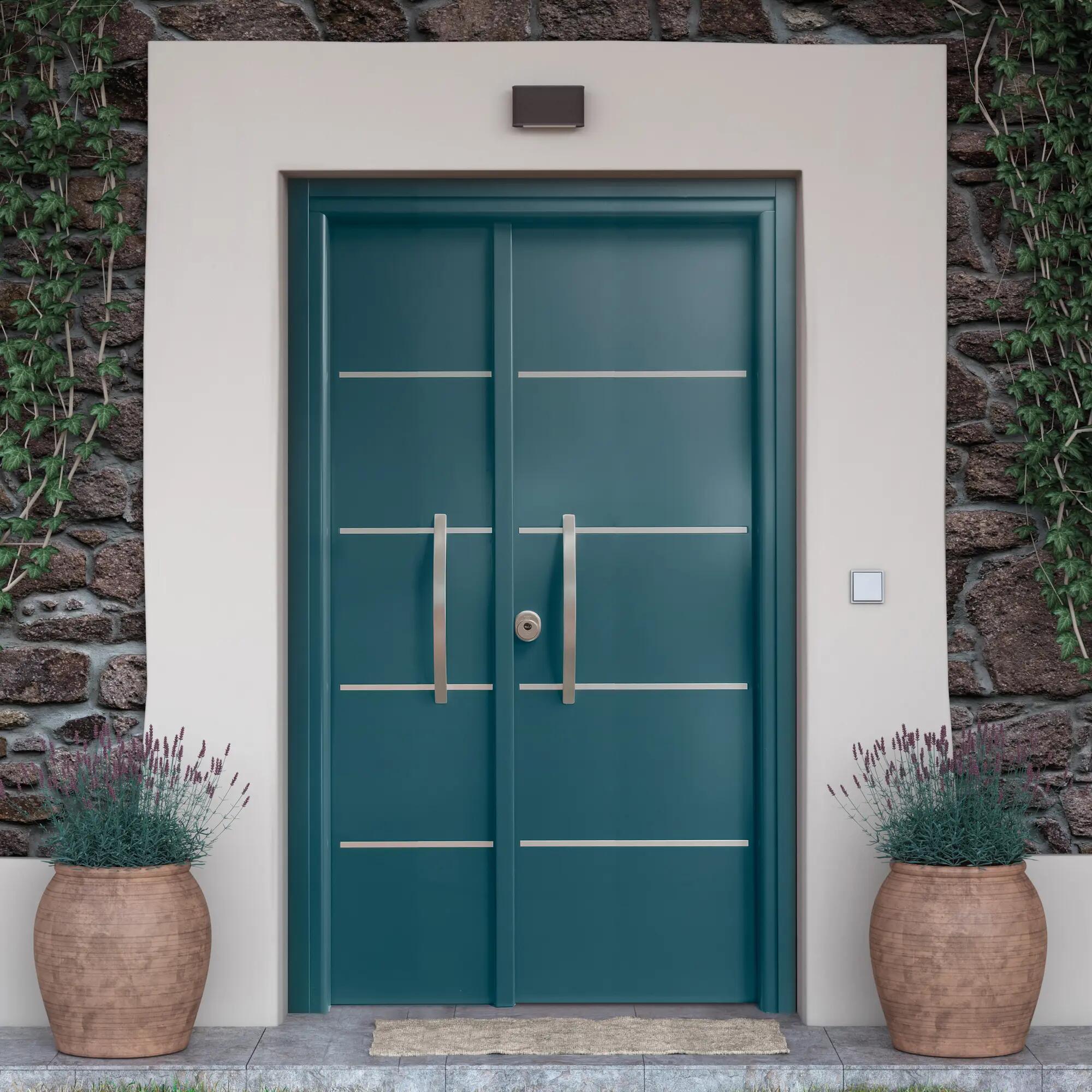 Puerta de entrada cintia fm doble hoja derecha gris 142,5x210 cm