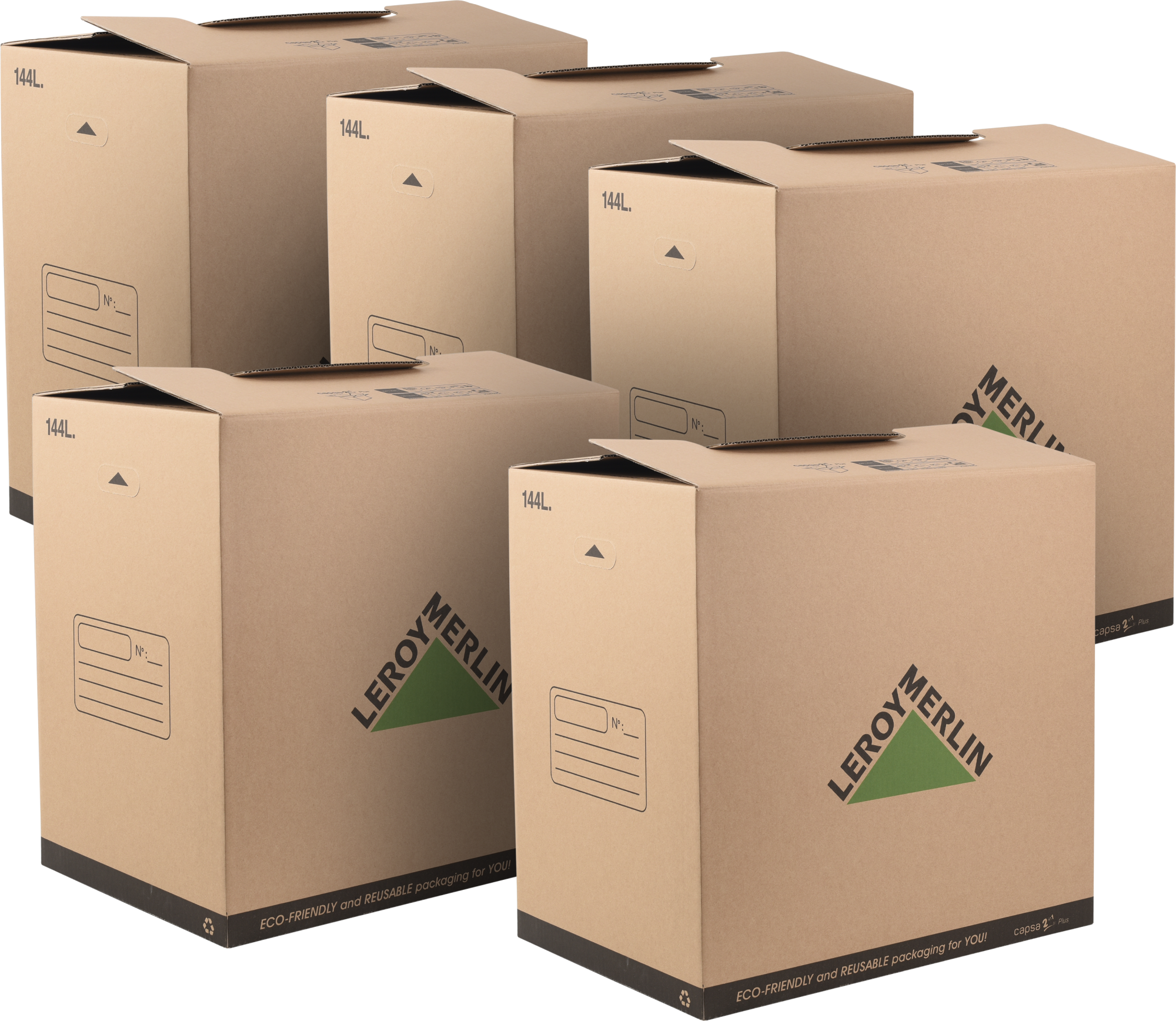 Lote cajas de mudanza 144 l 60x40x60 cm y carga 40 kg cristal | Leroy Merlin