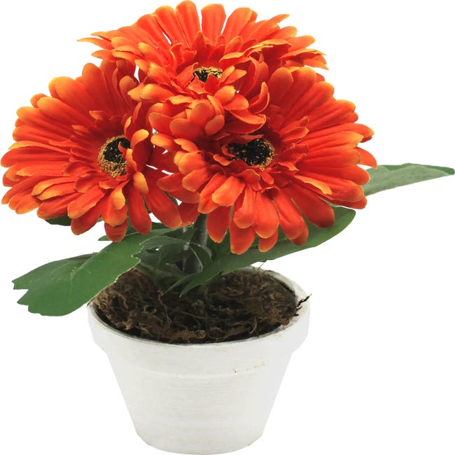 Planta artificial GERBERA Naranja 28 cm en maceta de  cm | Leroy Merlin