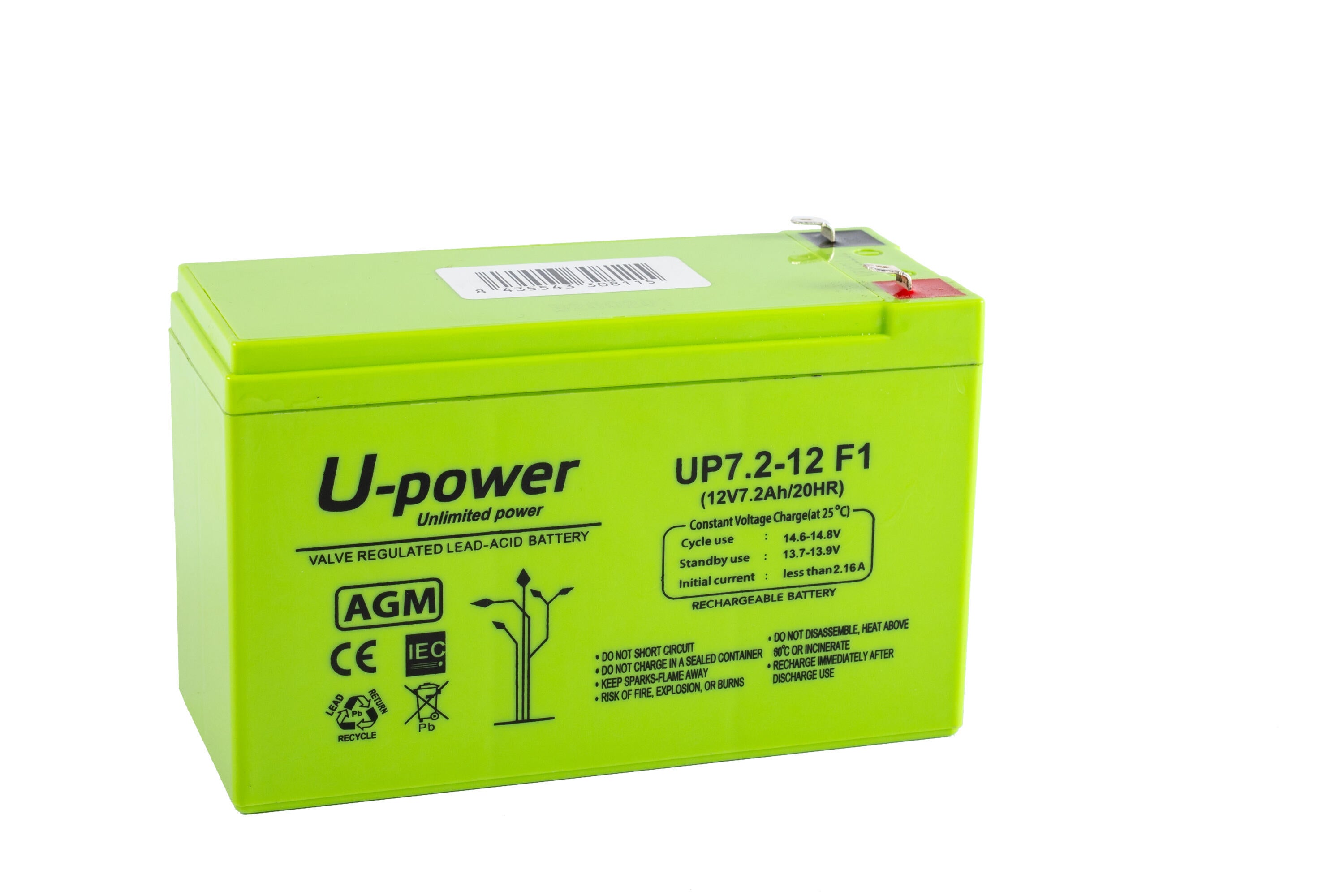 Batería solar agm u-power 12v 7.2ah con terminal de 4.8mm