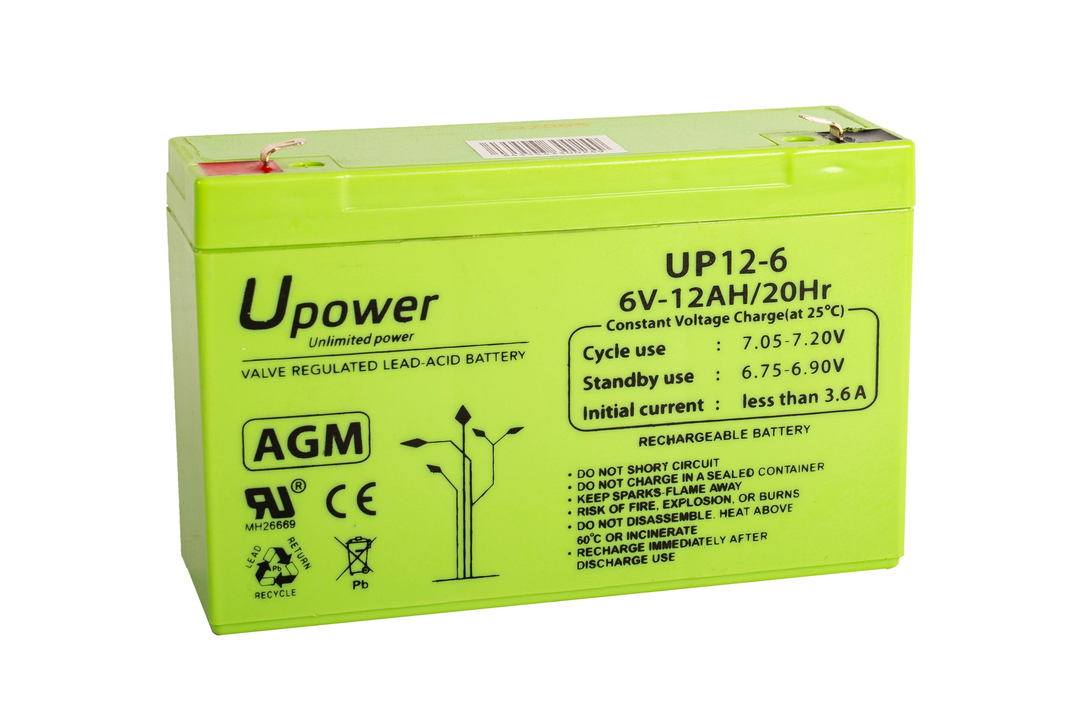 Batería solar agm u-power 6v 12ah