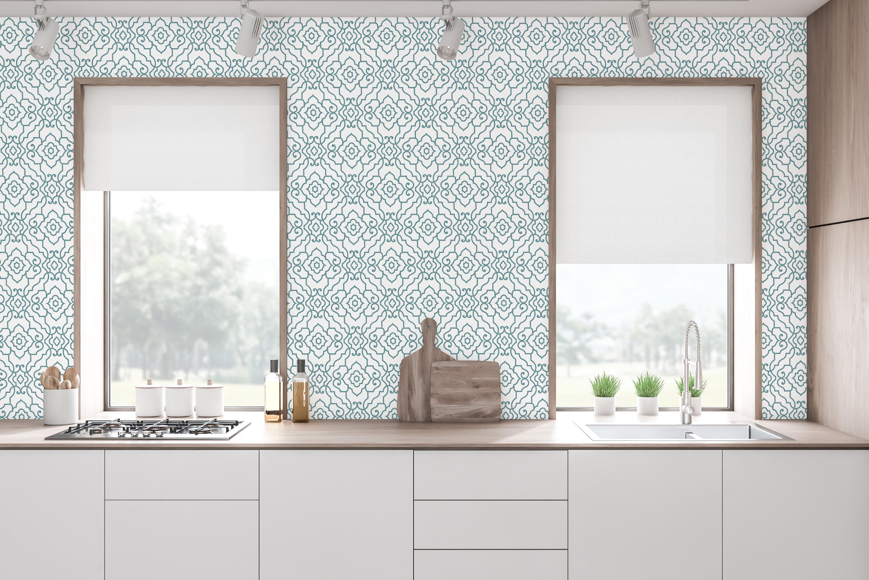 Papel pintado tradicional geométrico enrejado 2926 azul