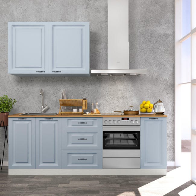 Cocina kit Delinia ID Oxford azul 240cm con muebles altos y bajos | Leroy Merlin