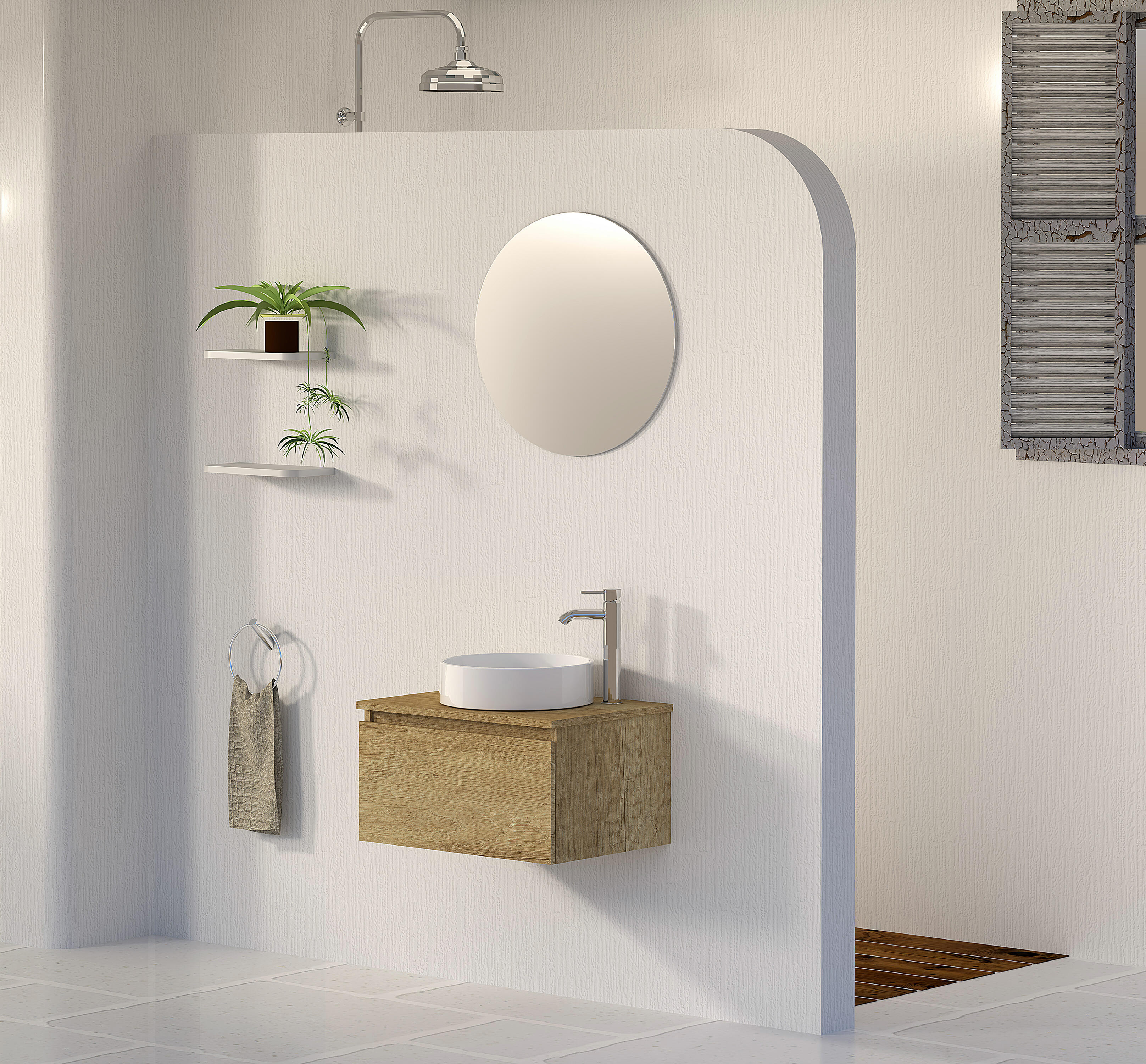 Mueble de baño con lavabo y espejo rise olmo 60x45 cm