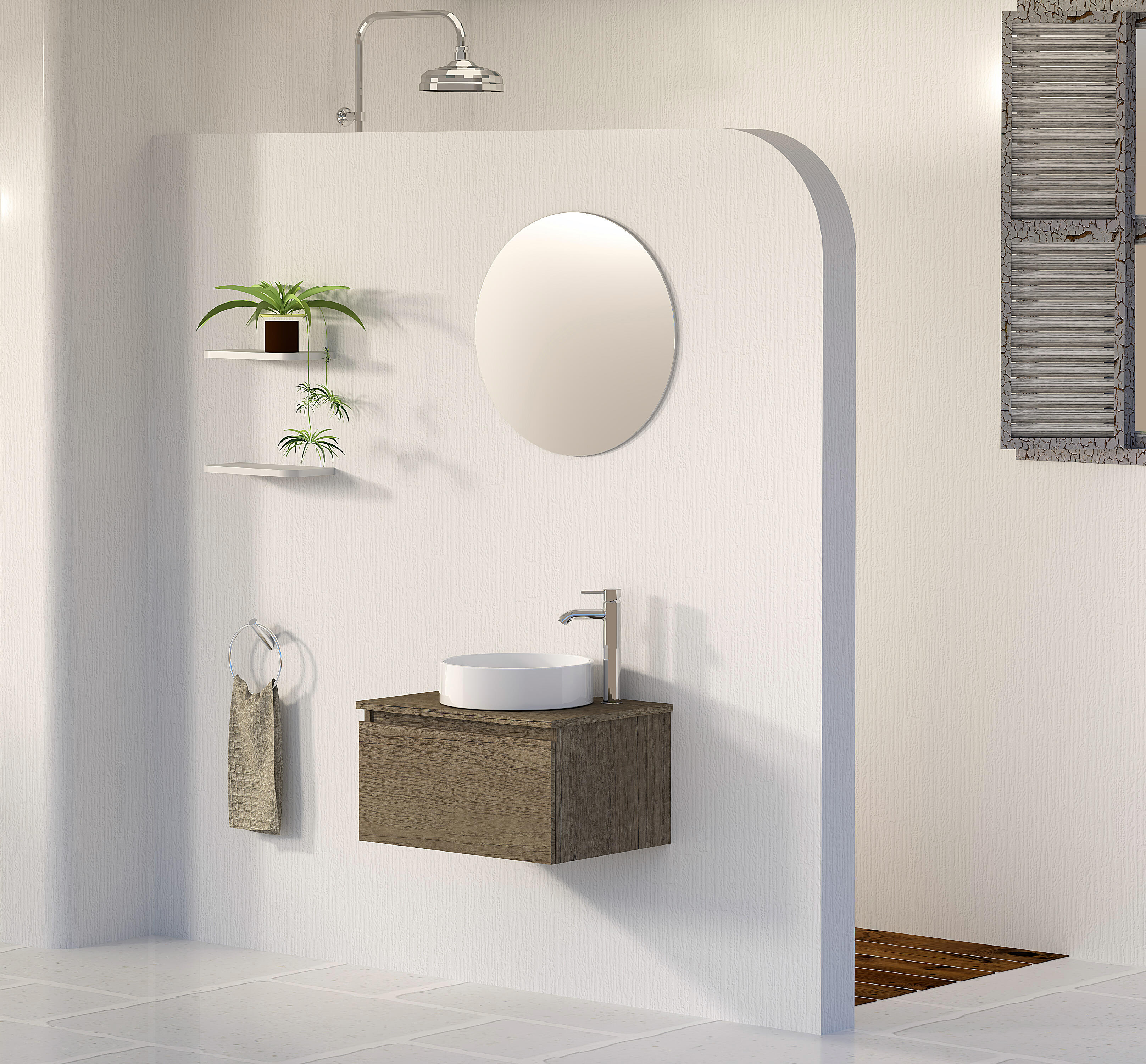 Mueble de baño con lavabo y espejo rise nogal 60x45 cm