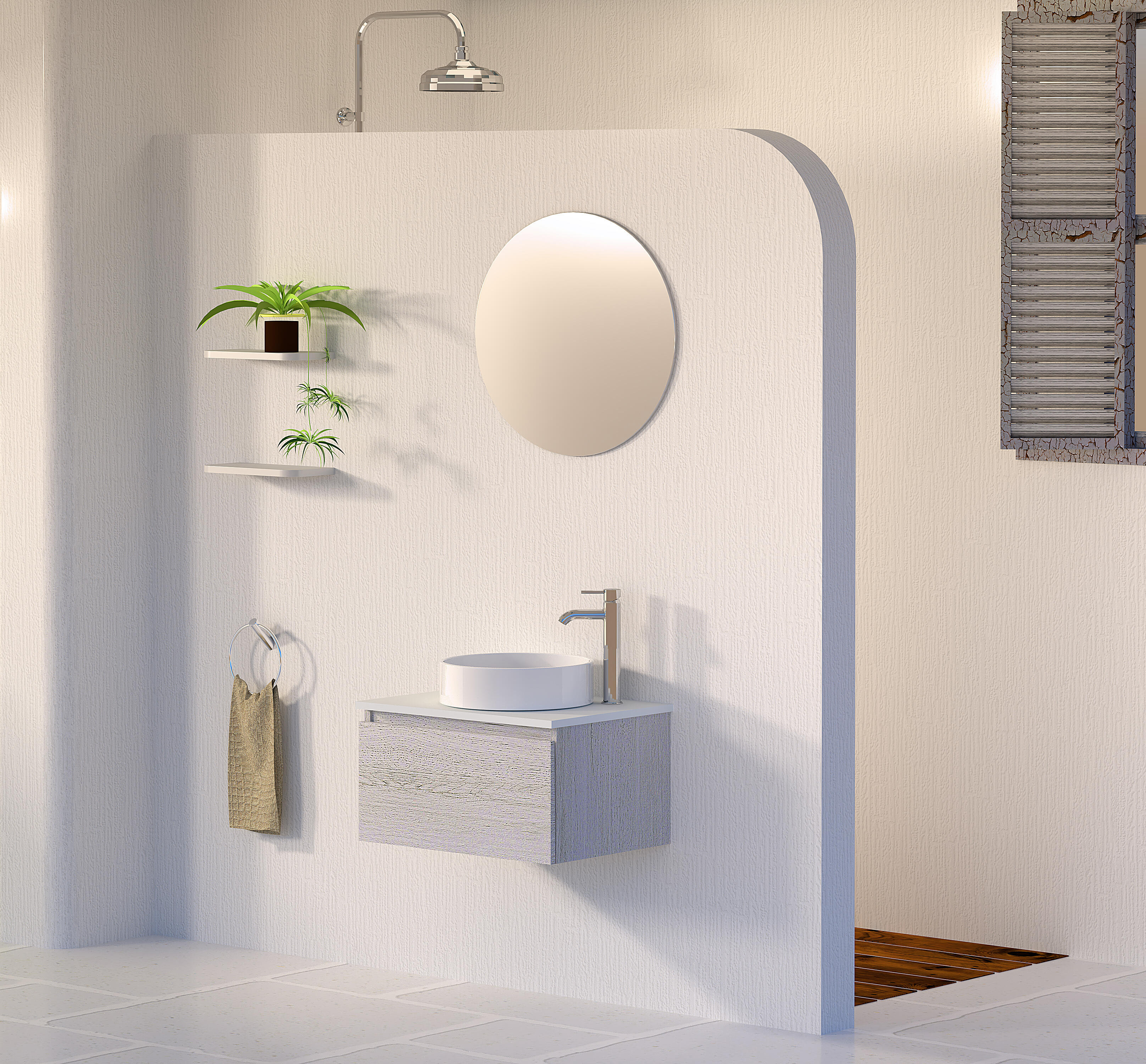Mueble de baño con lavabo y espejo rise abedul 60x45 cm