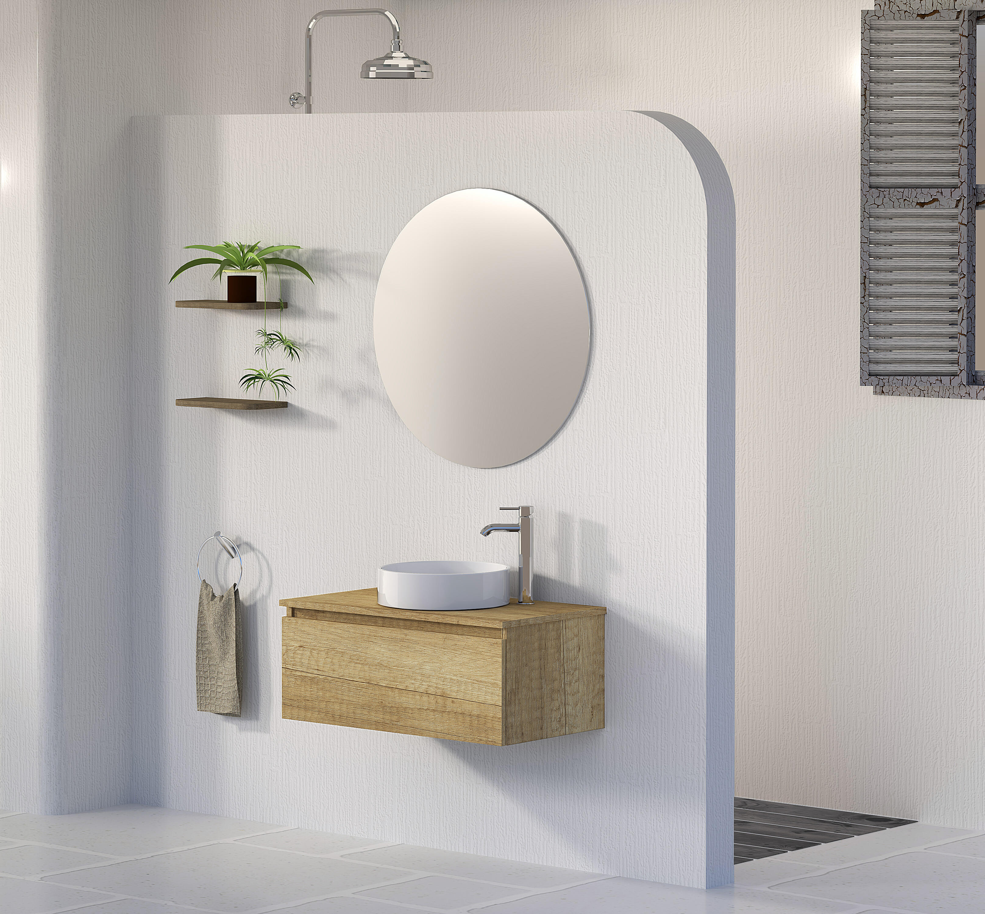 Mueble de baño con lavabo y espejo rise olmo 80x45 cm