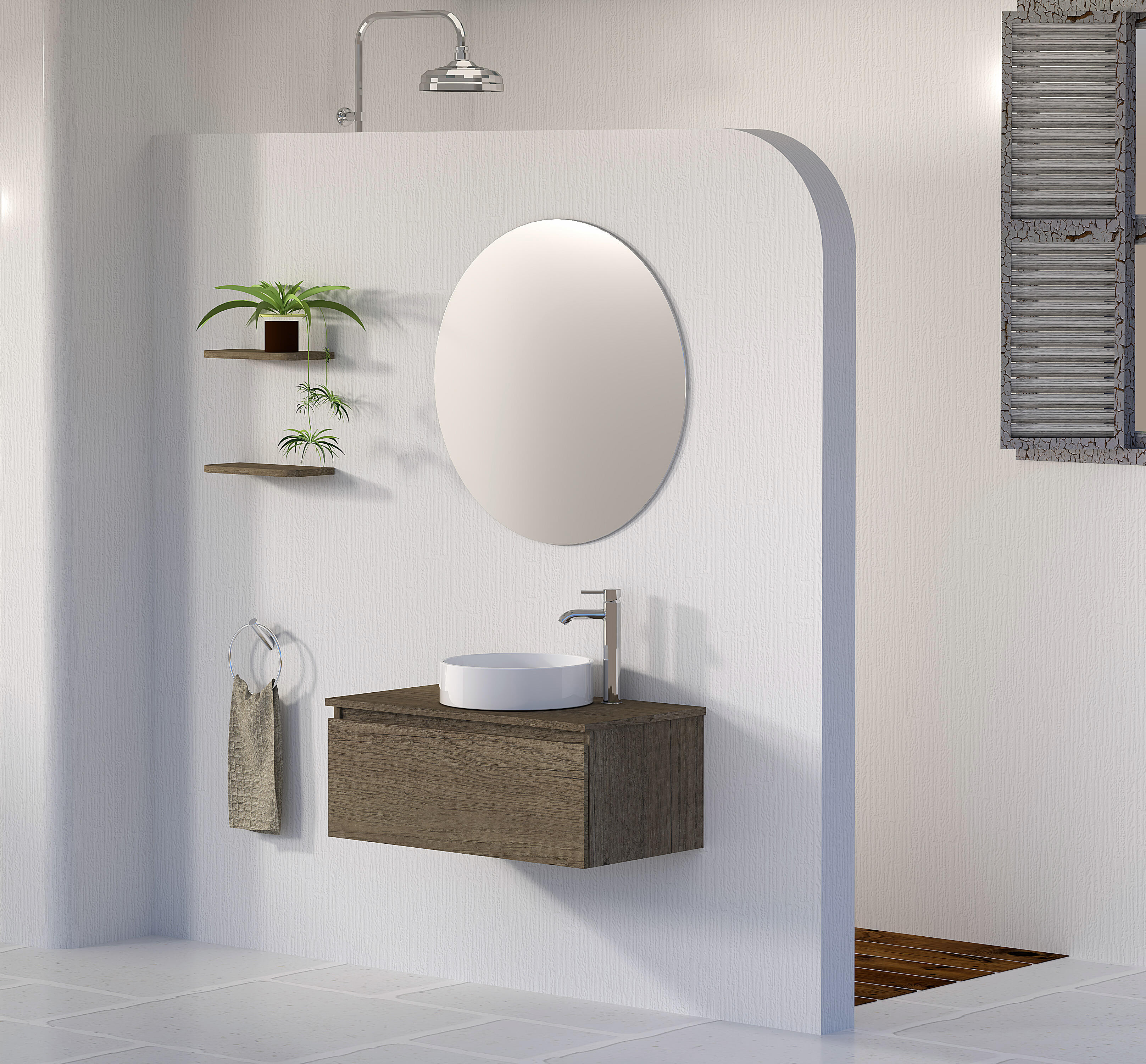 Mueble de baño con lavabo y espejo rise nogal 80x45 cm