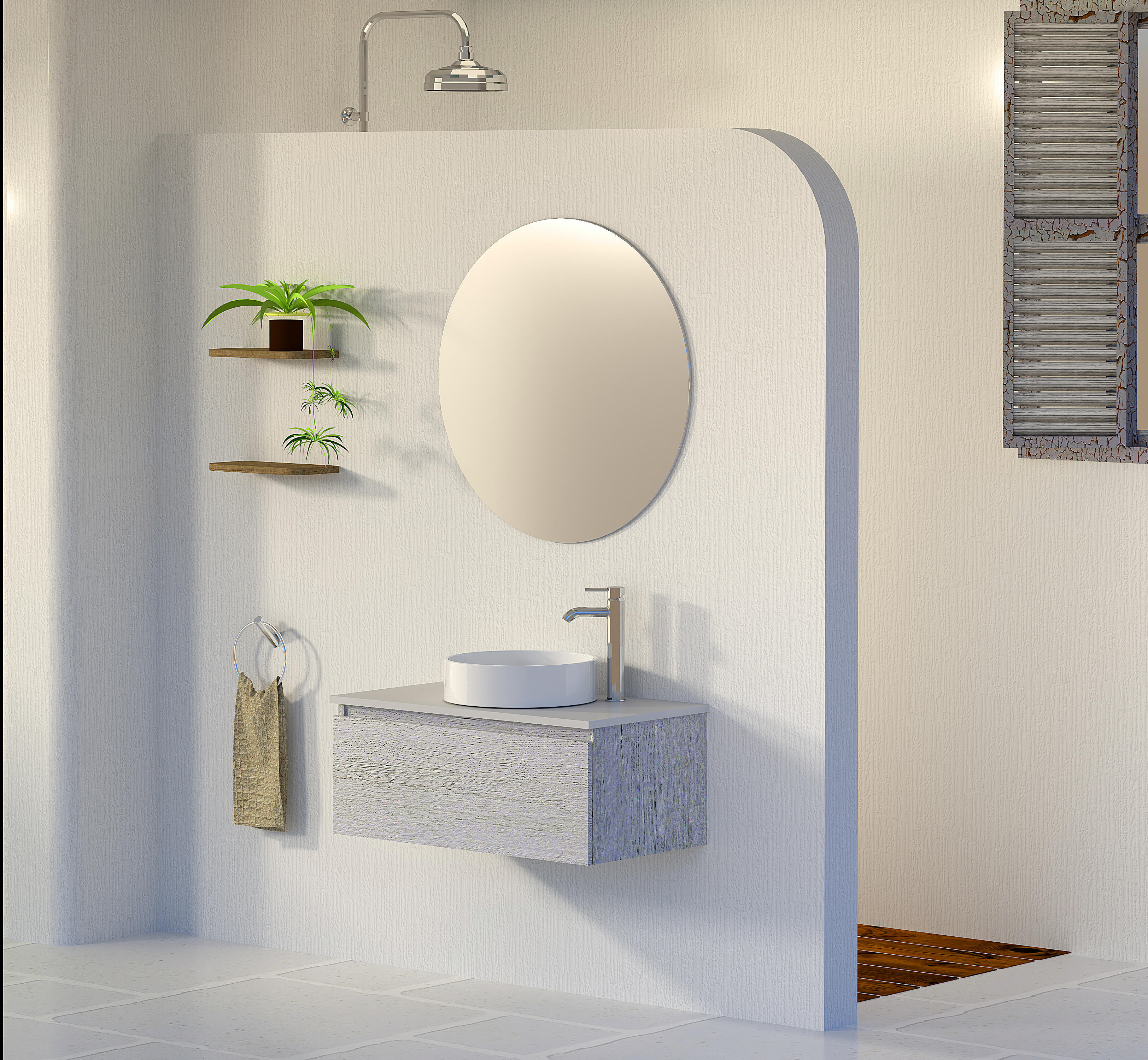 Mueble de baño con lavabo y espejo rise abedul 80x45 cm