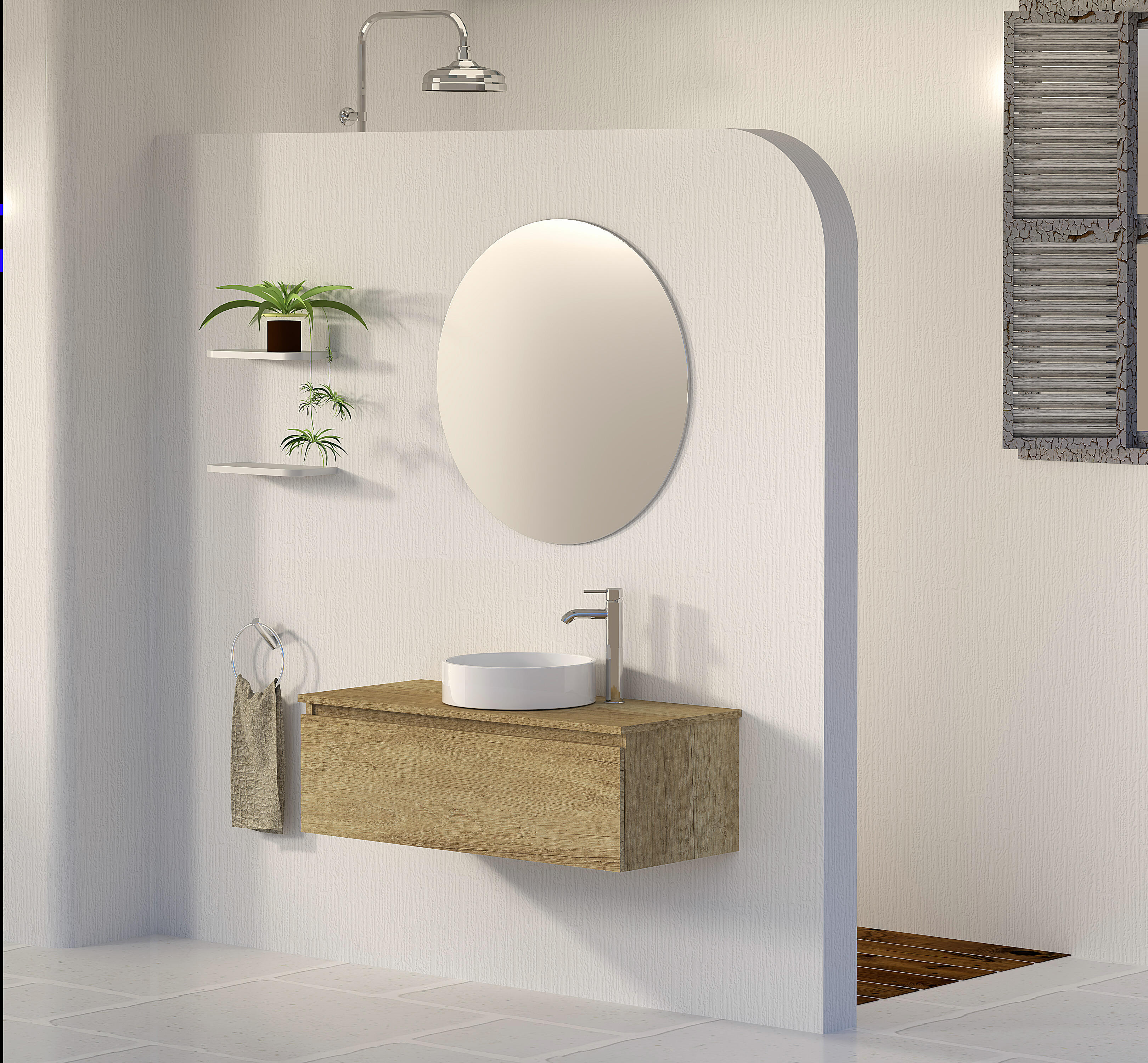 Mueble de baño con lavabo y espejo rise olmo 100x45 cm