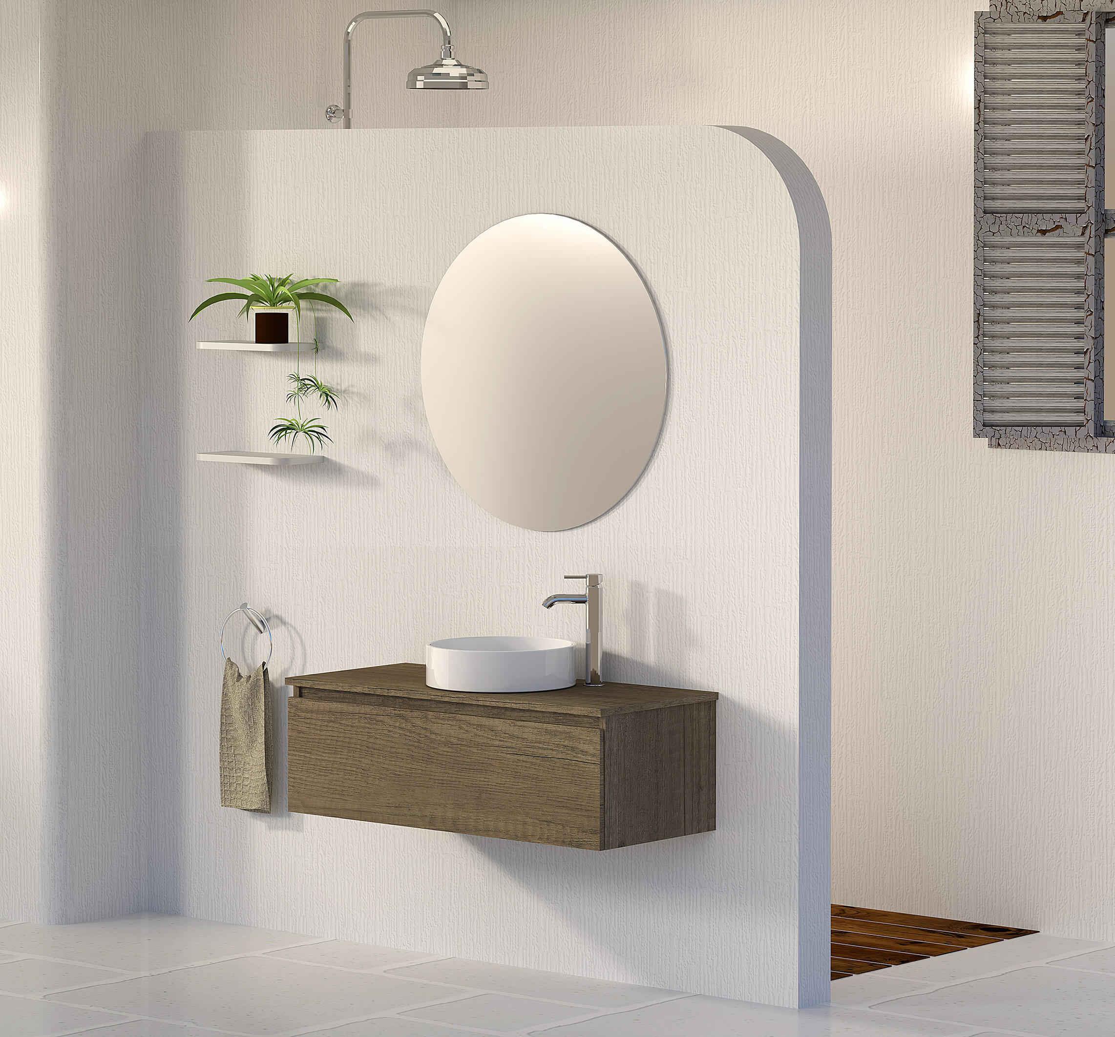 Mueble de baño con lavabo y espejo rise nogal 100x45 cm
