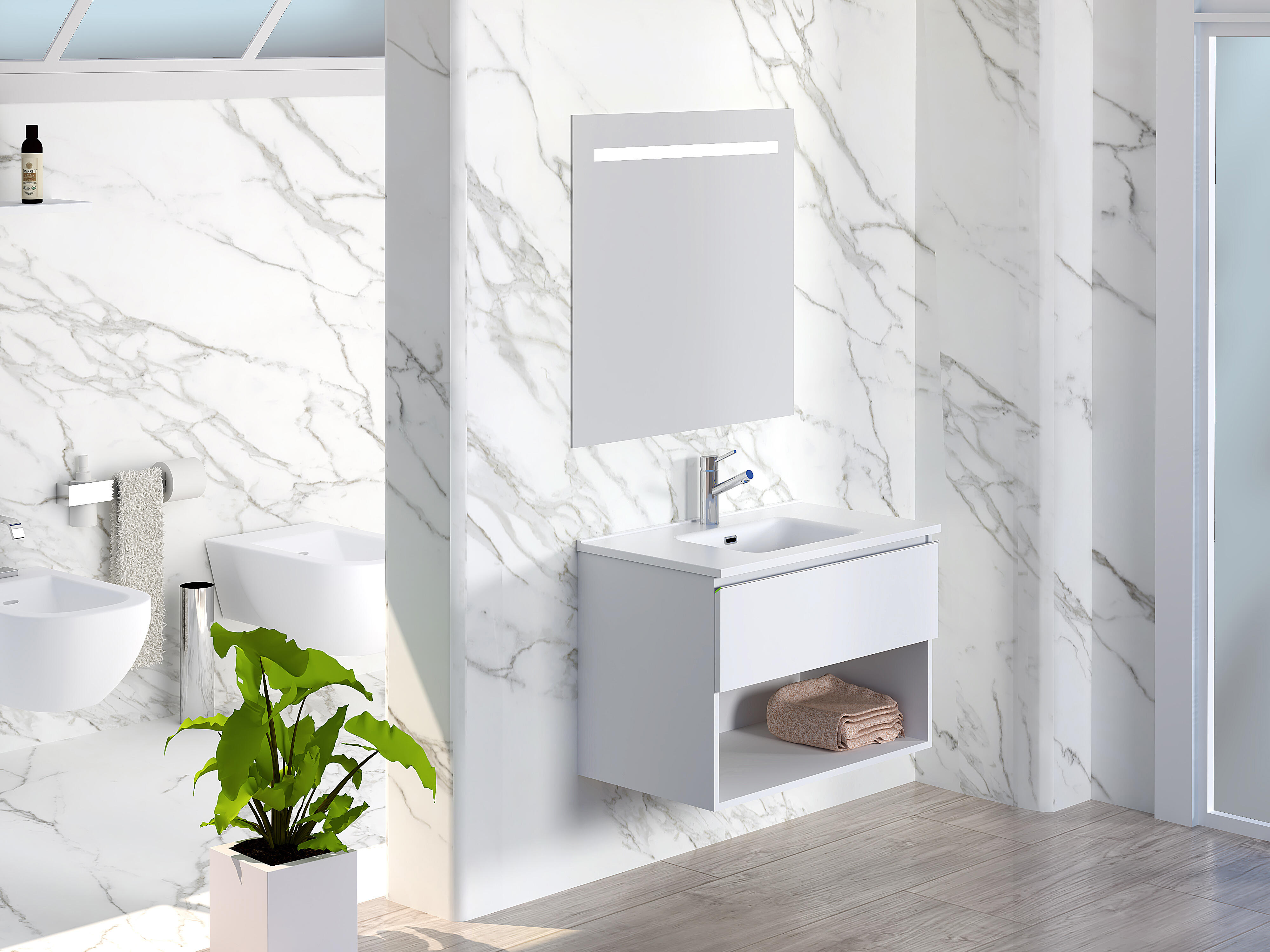 Mueble de baño con lavabo y espejo lark blanco 80x45 cm