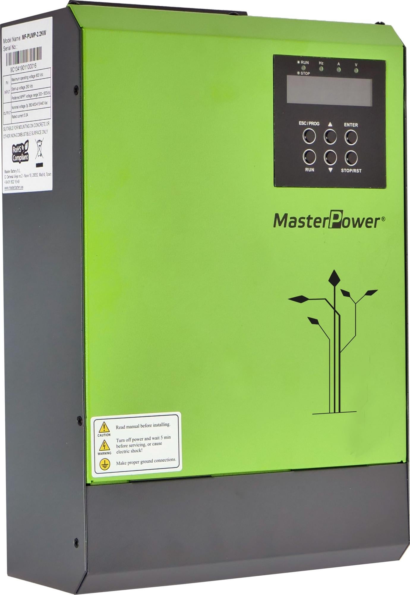 Variador master power omega pump 2,2kw bombeo solar directo trifásico