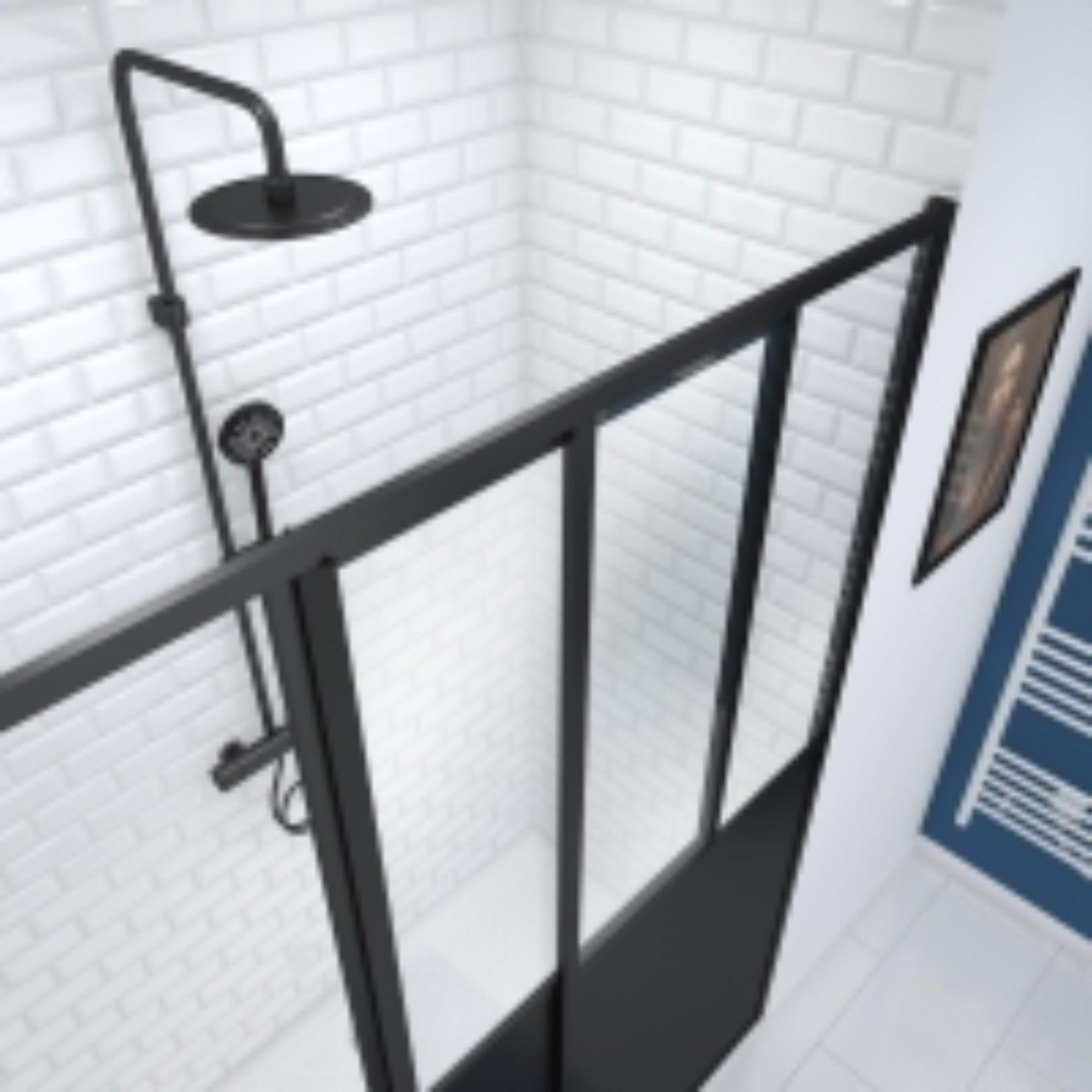 Mampara outline frontal corredera transparente 120x200 cm perfil negro de la marca AURLANE