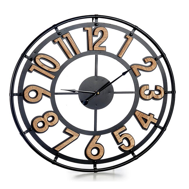 Reloj de pared tipo industrial negro/natural Ø39 cm