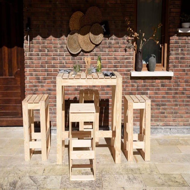 Mesa alta para barras, rectangular, de madera de pino
