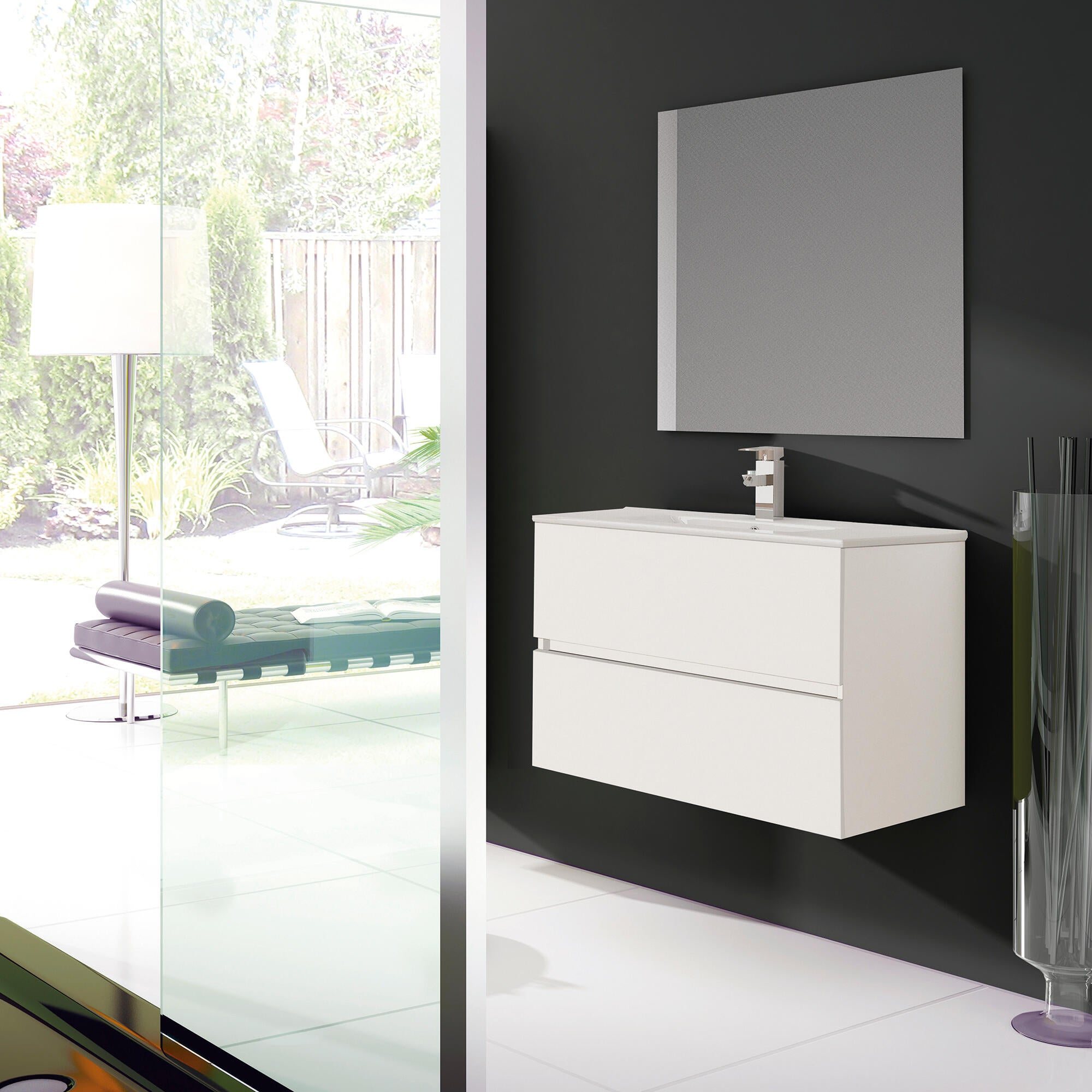 Mueble de baño con lavabo y espejo belic blanco 80x45 cm