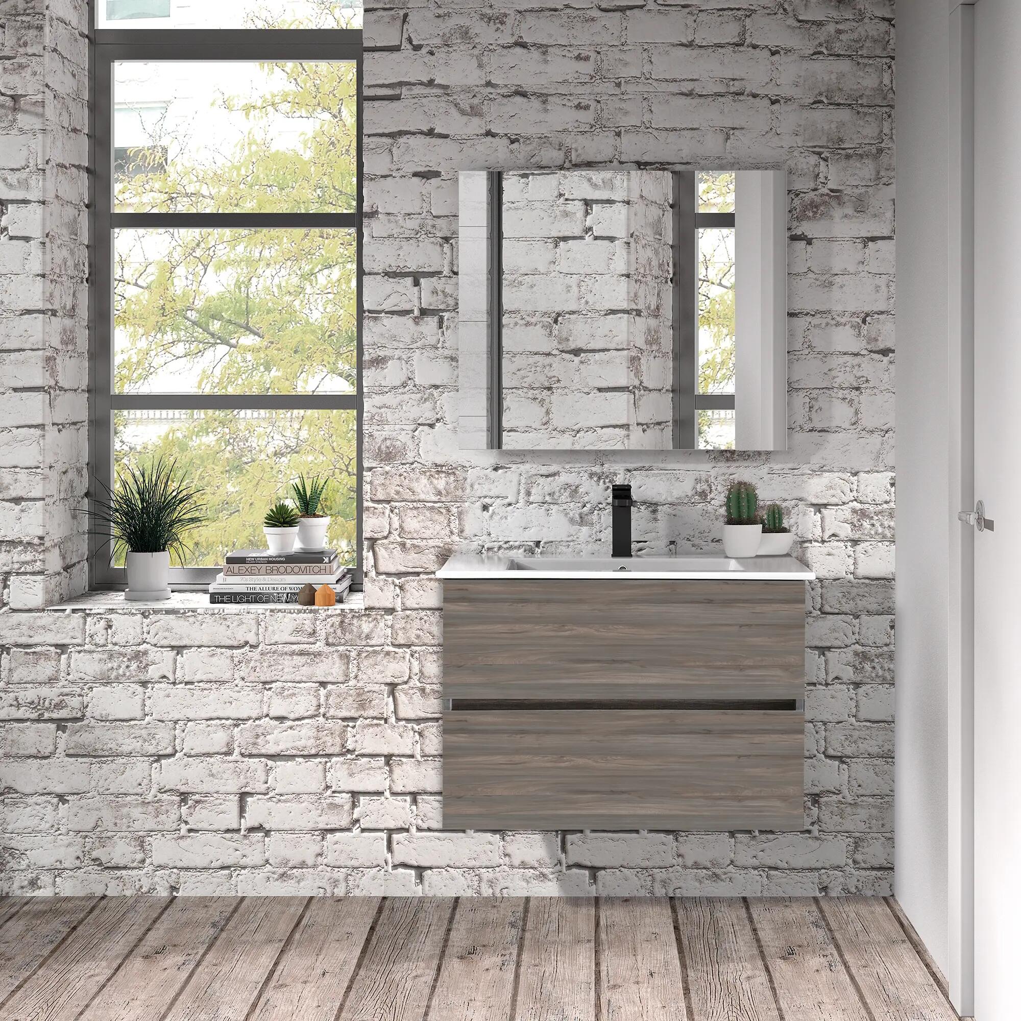 Mueble de baño con lavabo y espejo belic gris 80x45 cm