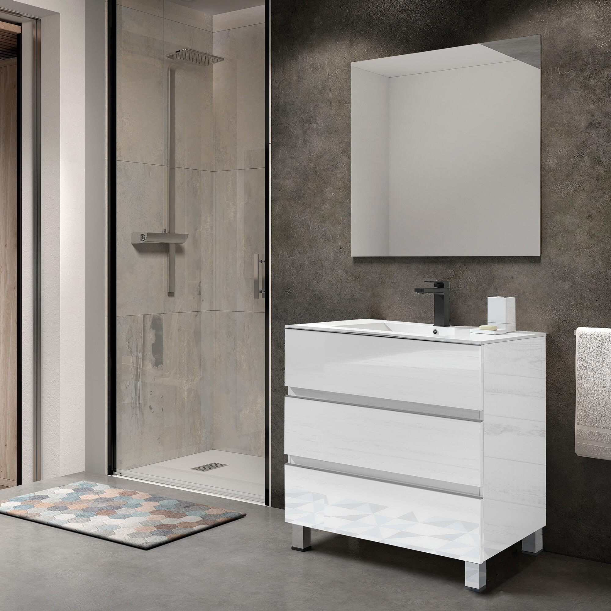 Mueble de baño con lavabo y espejo comoro blanco 80x45 cm