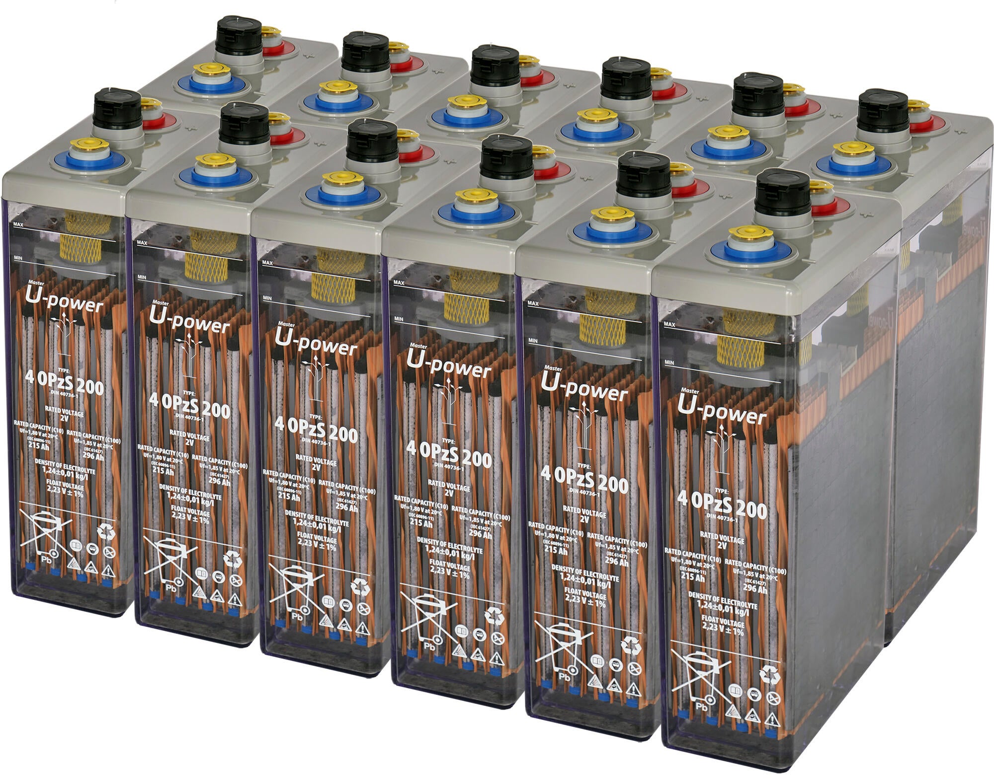 Batería solar estacionaria tubular opzs u-power 24v 308ah 7.3 kw