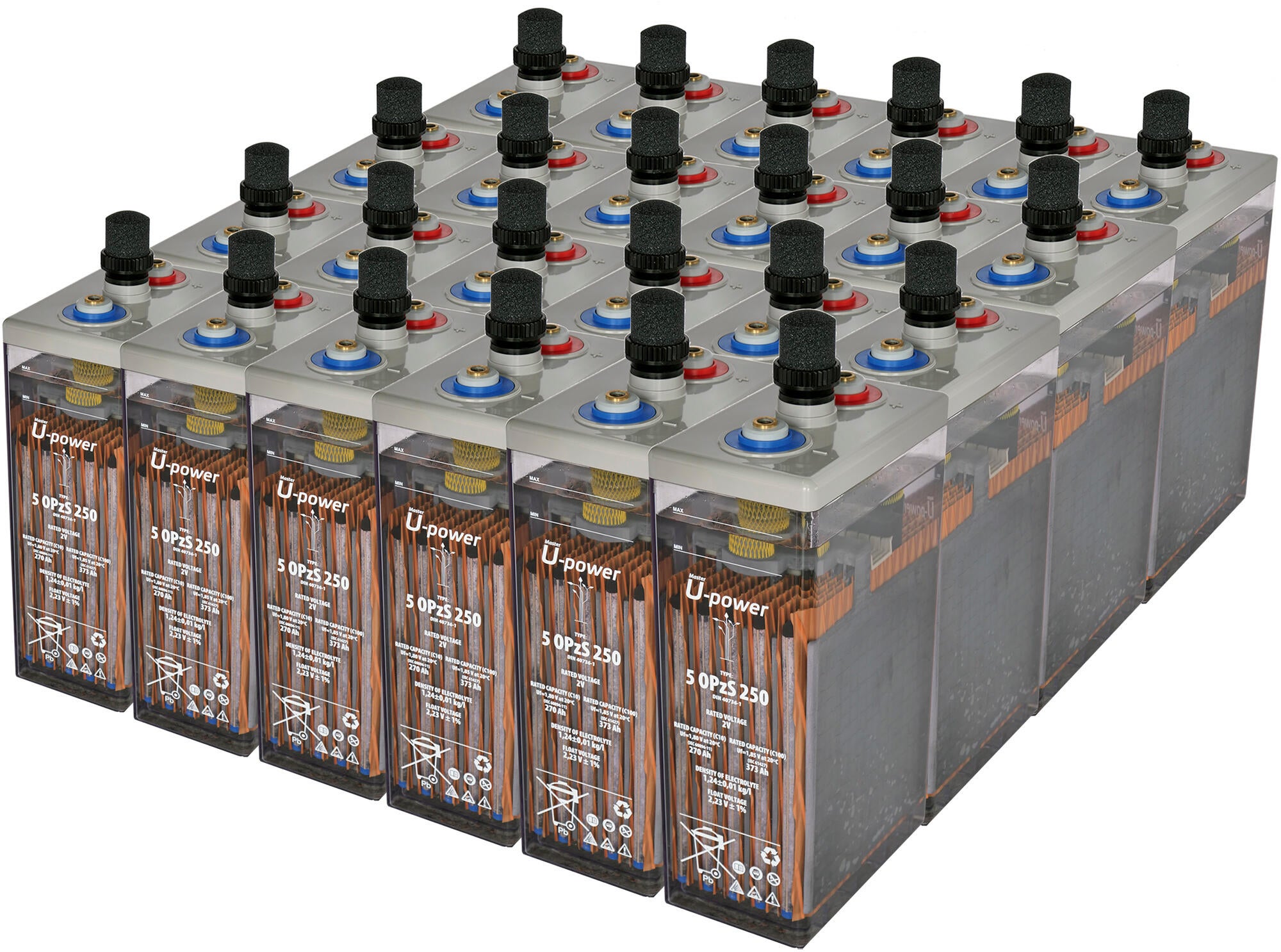 Batería solar estacionaria tubular opzs u-power 48v 388ah 18.6 kw