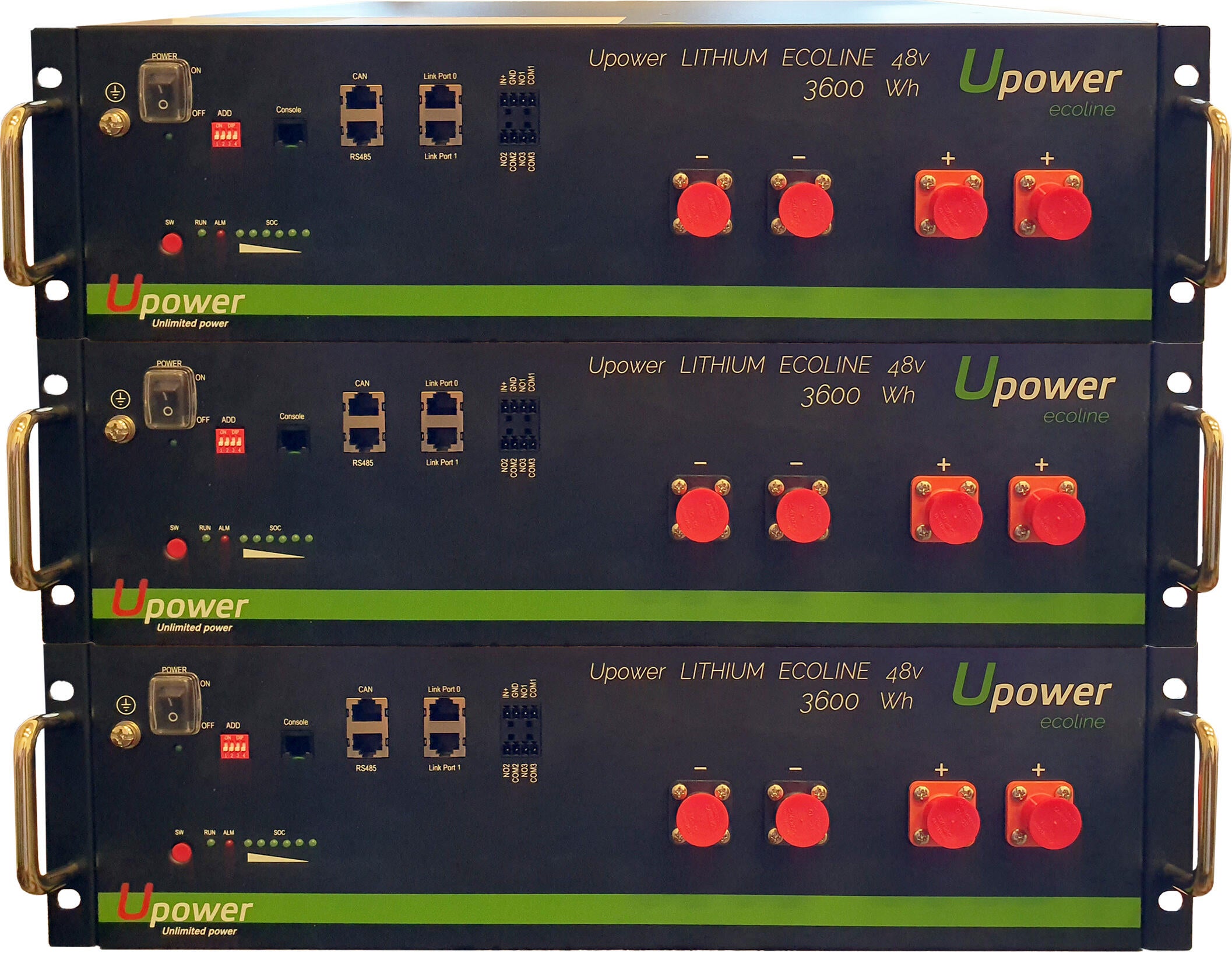 Rack de 3 baterías solares de litio u-power 48v 225ah 10.8 kw
