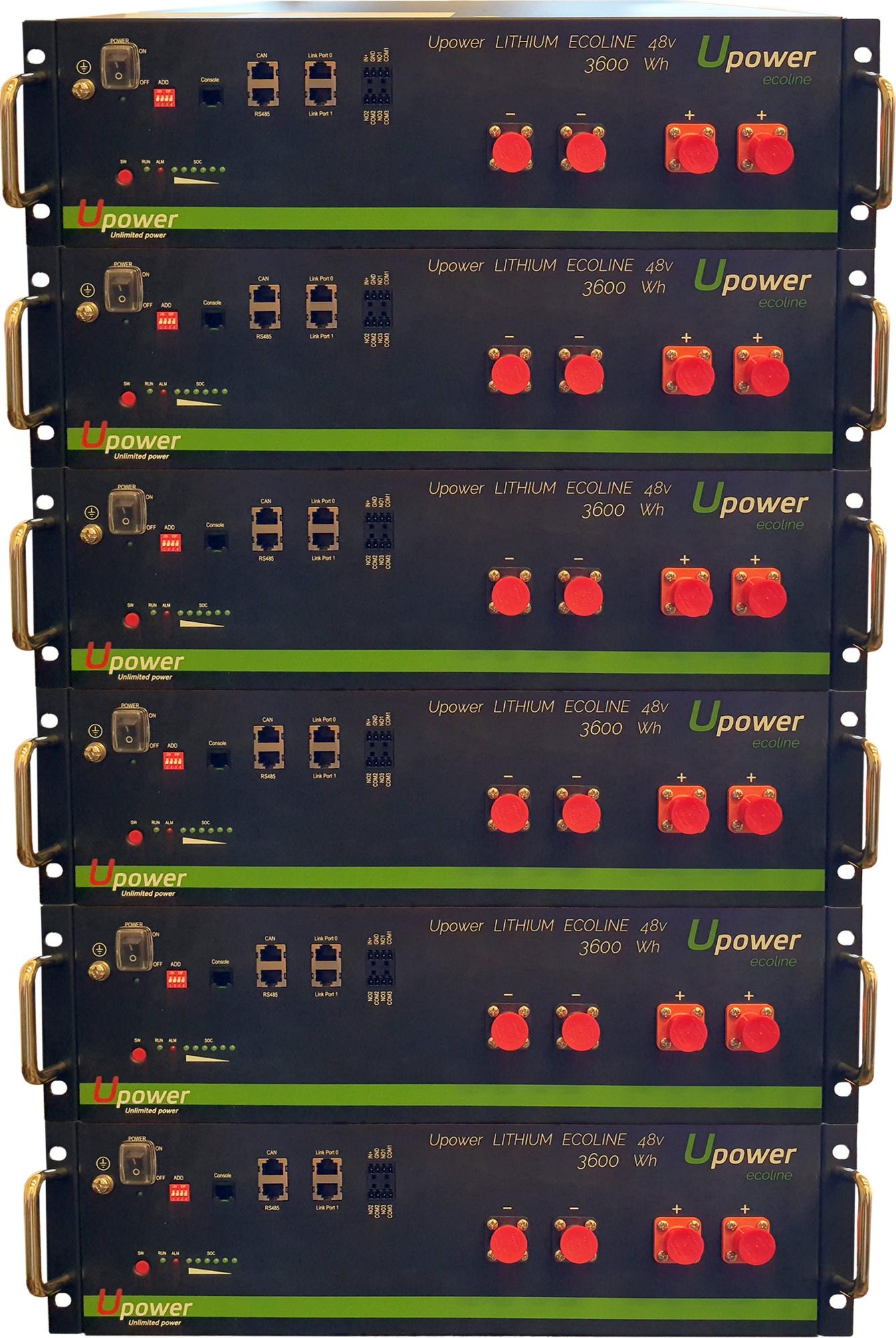 Rack de 6 baterías solares de litio u-power 48v 450ah 21.6 kw