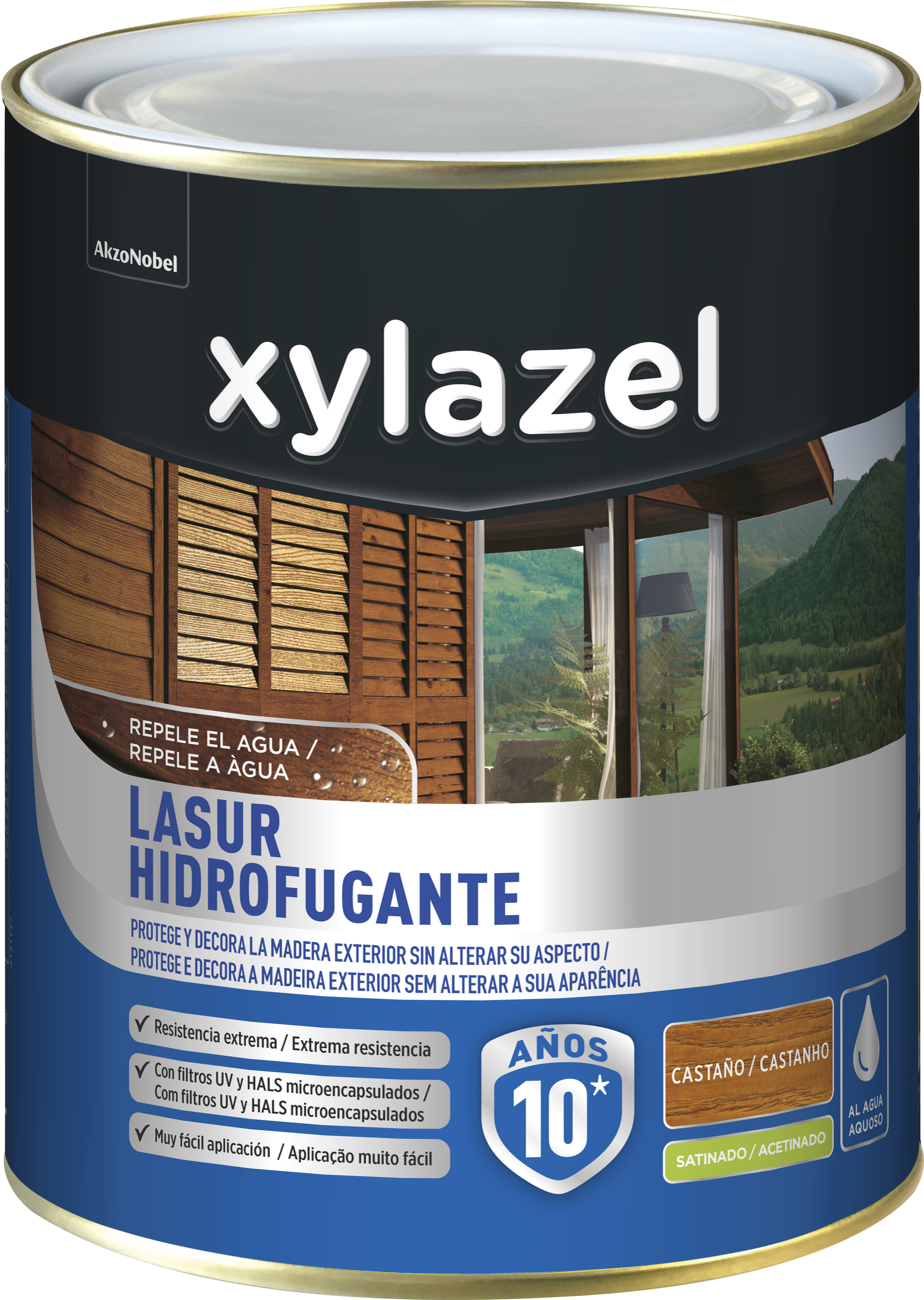 Protector de madera hidrofugante satinado xylazel 2.5 l castaño