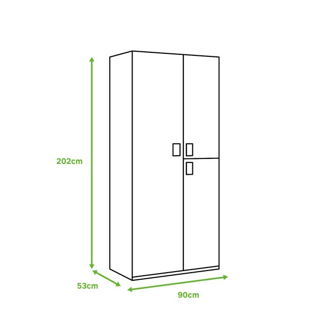 Armario ropero 3 puertas abatibles acabado blanco, 202 cm(alto)90 cm(ancho)53  cm(largo)