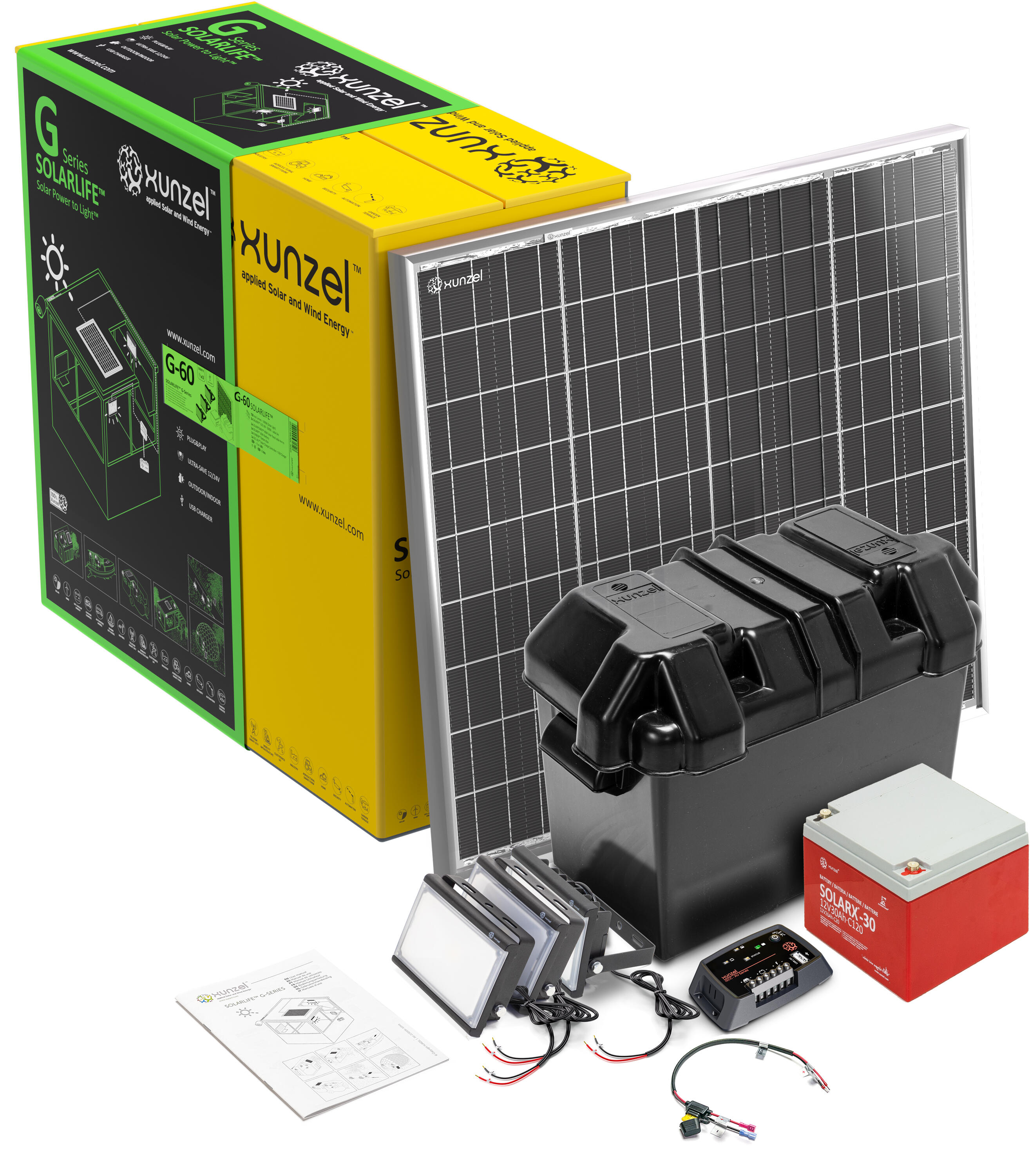 Kit solar de iluminación led de alta eficiencia solarlife-xunzel-g60