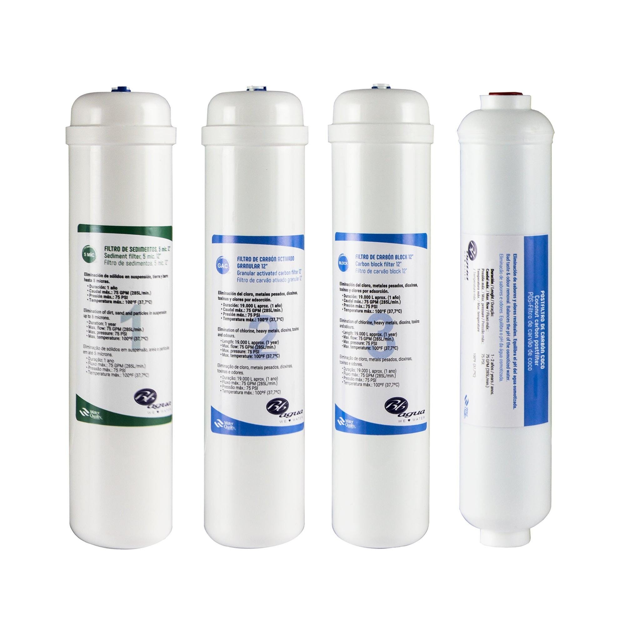 Pack de 4 filtros osmosis Inline 12 conexión rápida BBAGUA