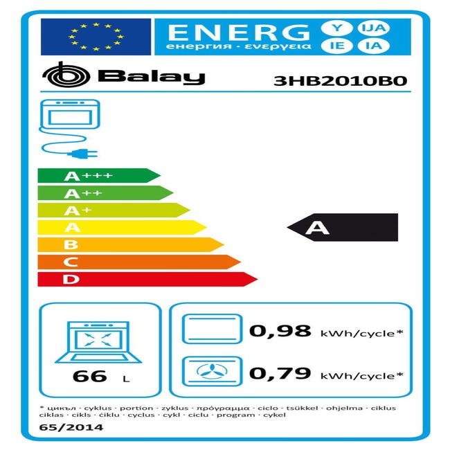 Balay 3HB2010B0 Horno Clasificación energética