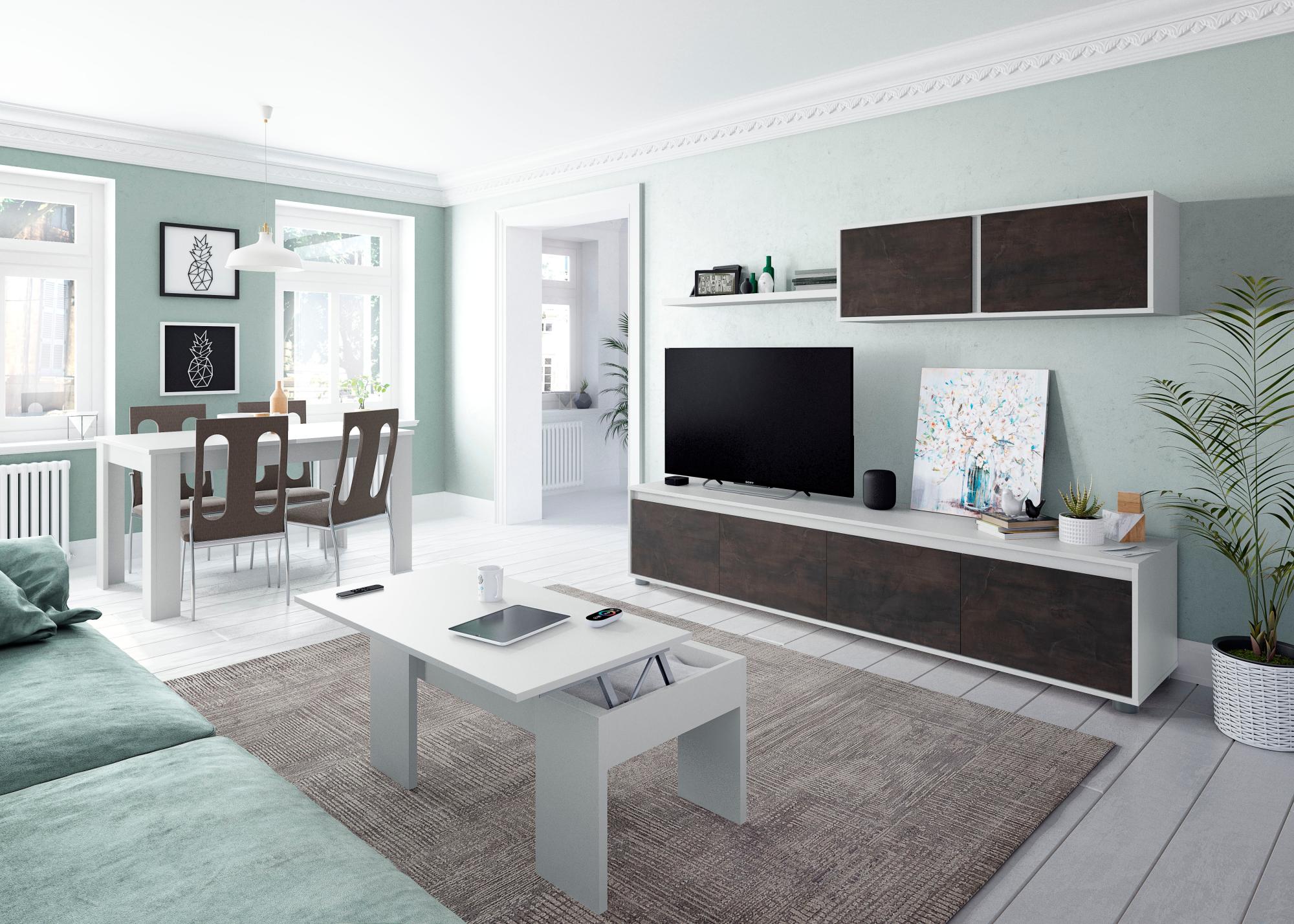 Mueble de salón y tv alida blanco artik y oxido 200x43x41 cm (anchoxaltoxfondo)