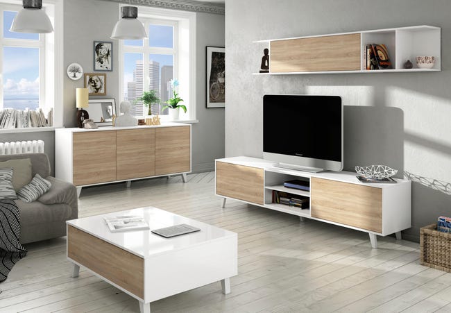 Brillante República en términos de Mueble de salón y TV Zaiken blanco y roble 180x51x41 cm (anchoxaltoxfondo)  | Leroy Merlin