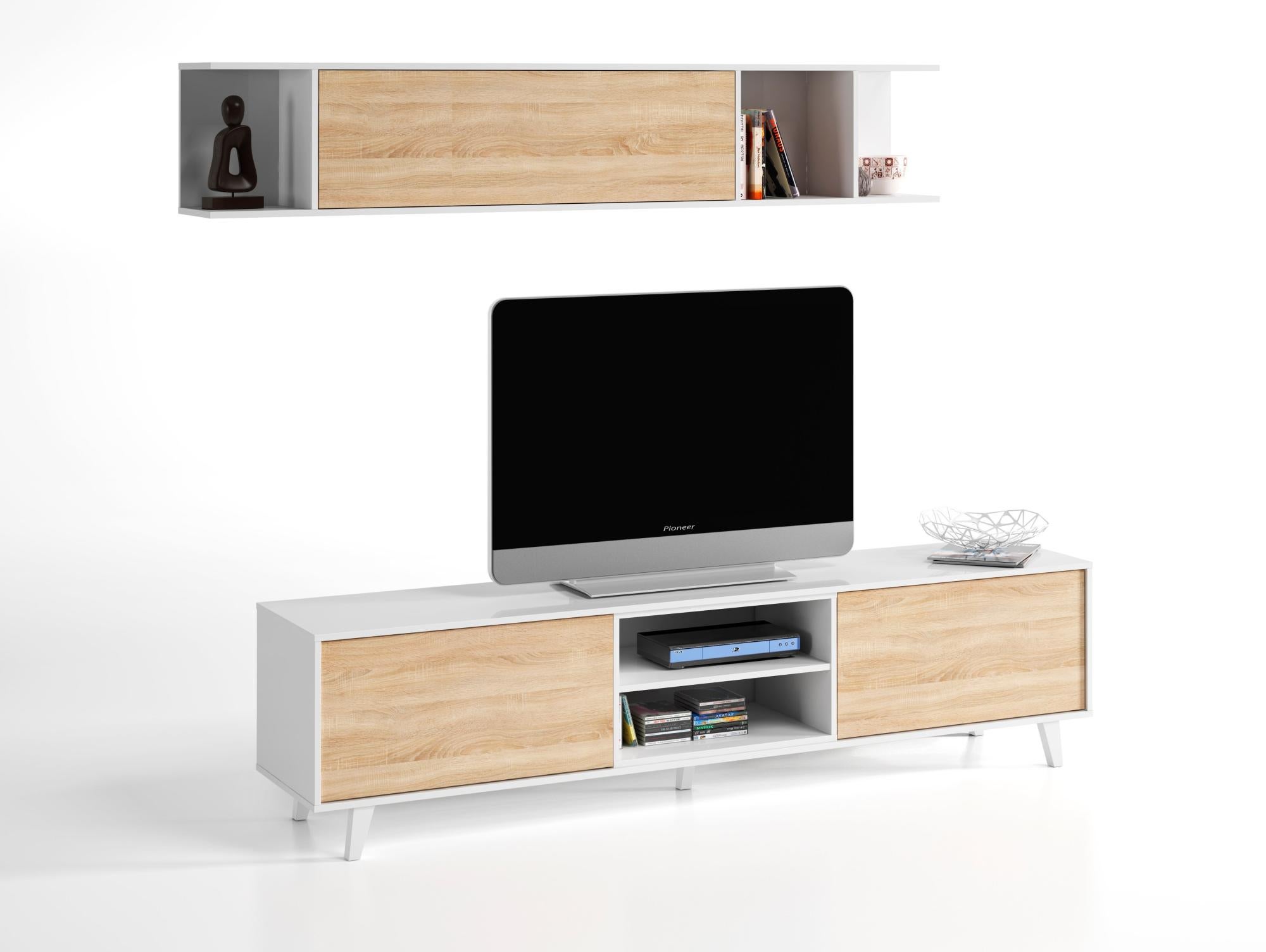 Mueble de salón y tv zaiken blanco y roble 180x51x41 cm (anchoxaltoxfondo)