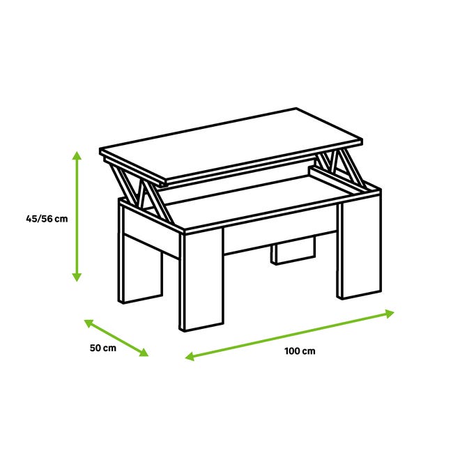 Alargar Secreto Plausible Mesa de centro elevable Kendra blanco y roble 100x45/56x50cm  (anchoxaltoxfondo) | Leroy Merlin