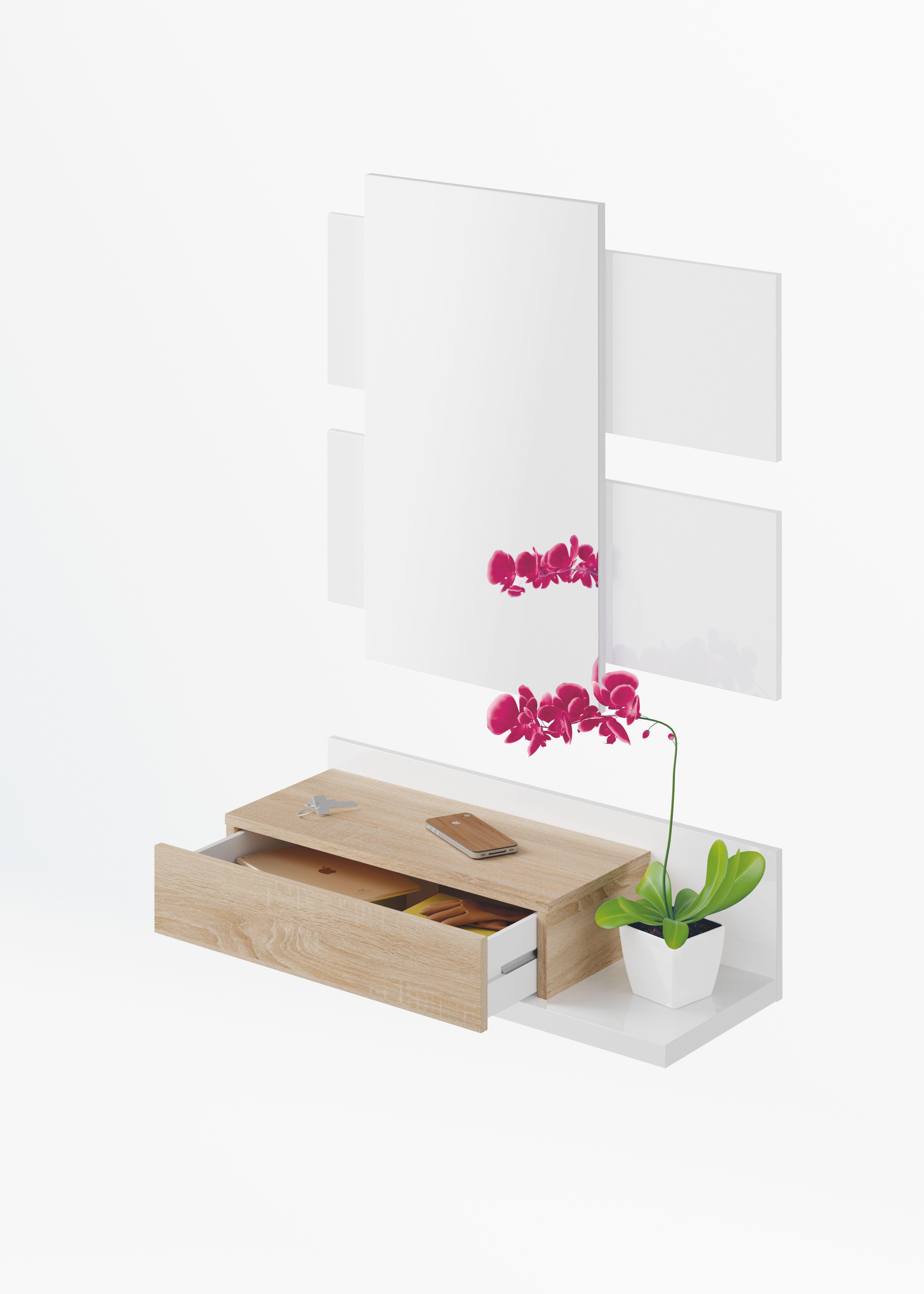 Mueble recibidor tekka con espejo blanco y roble 75x29x20 cm (anchoxfondoxalto)